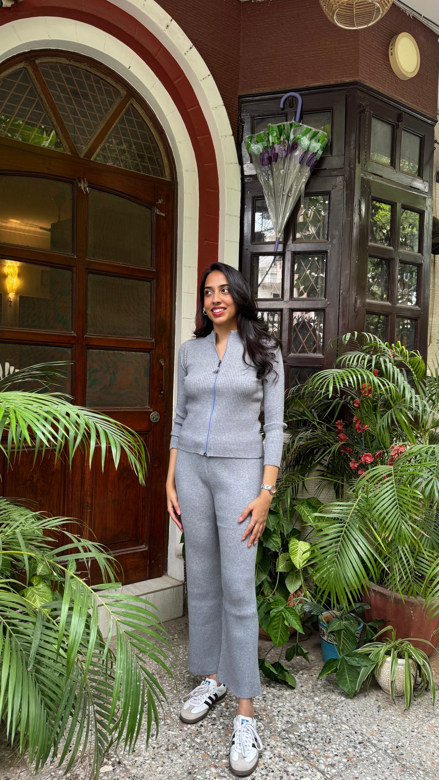 Comfy Zip Ribbed Sweater Set - Grey