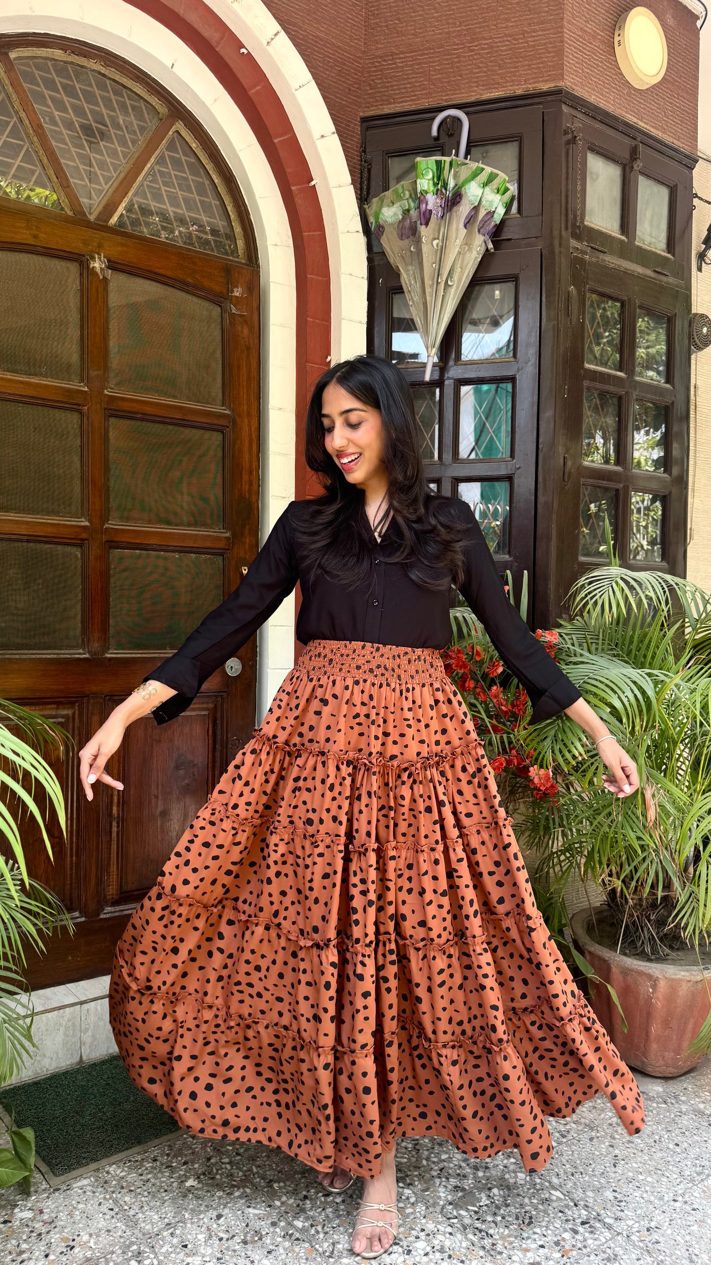 Señorita Tiered Maxi Skirt - Brown (Free Size)