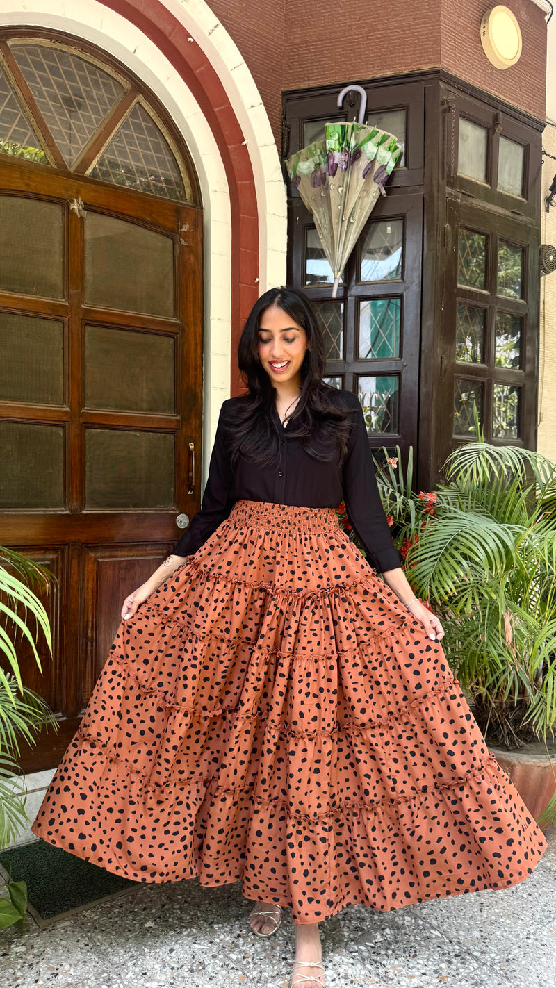 Señorita Tiered Maxi Skirt - Brown (Free Size)