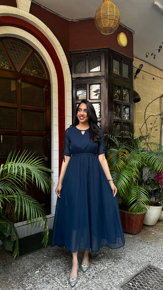 Navy Blue Georgette Maxi Dress
