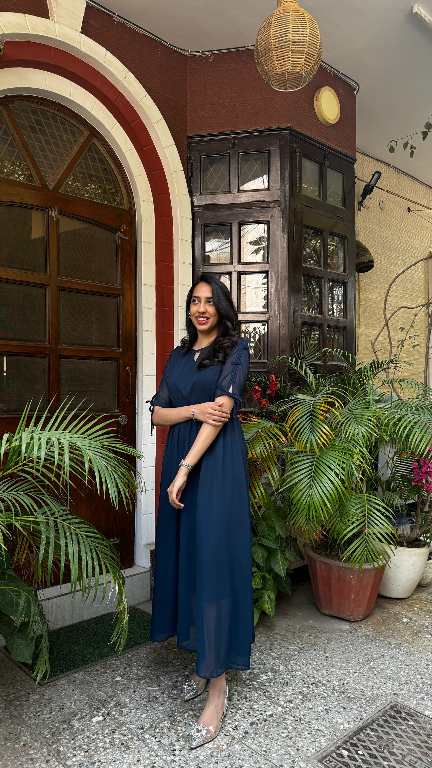 Navy Blue Georgette Maxi Dress