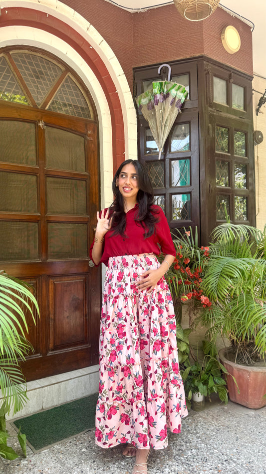 Señorita Tiered Maxi Skirt - Pink (Free Size)