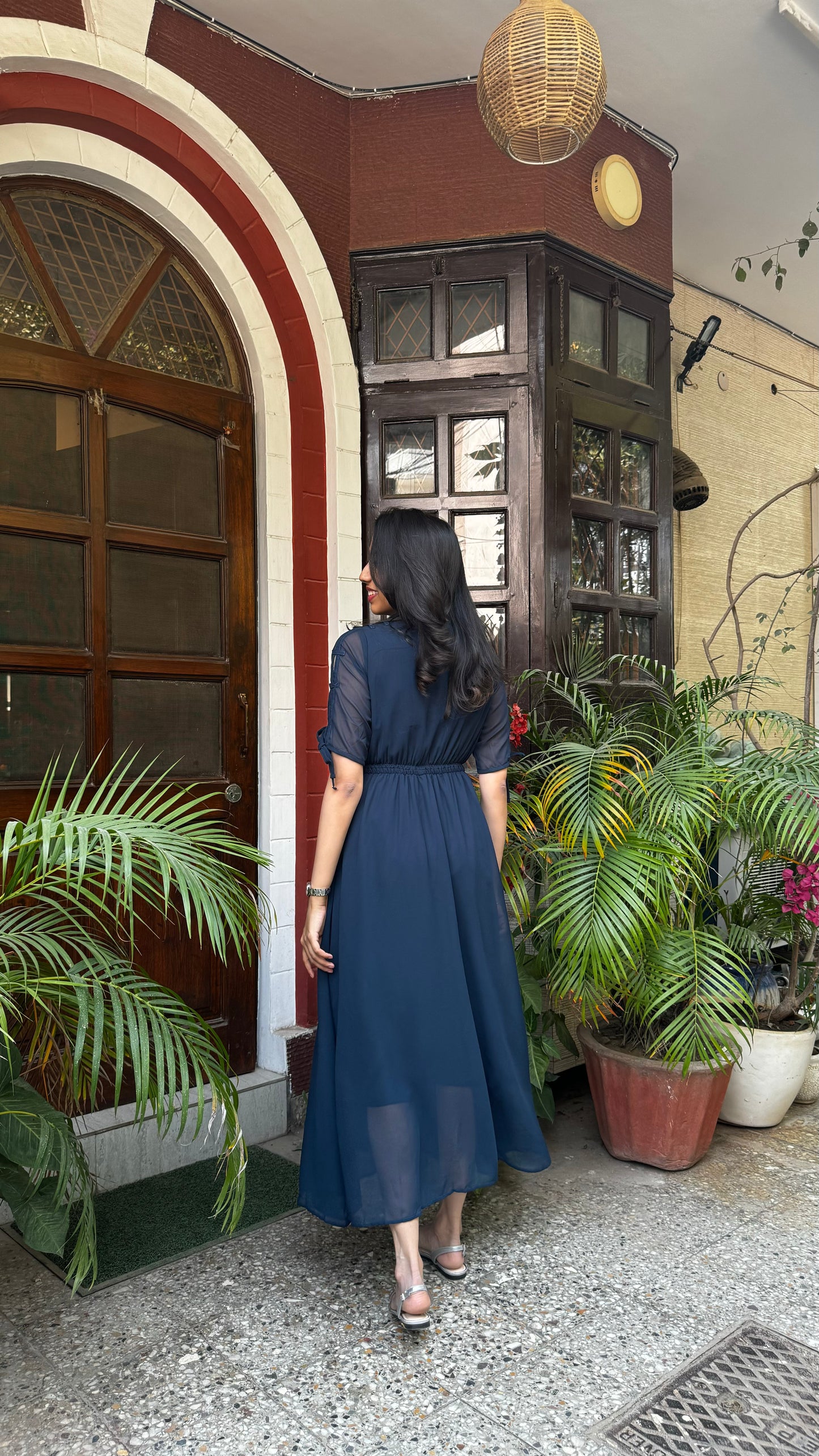 Navy Blue Georgette Maxi Dress