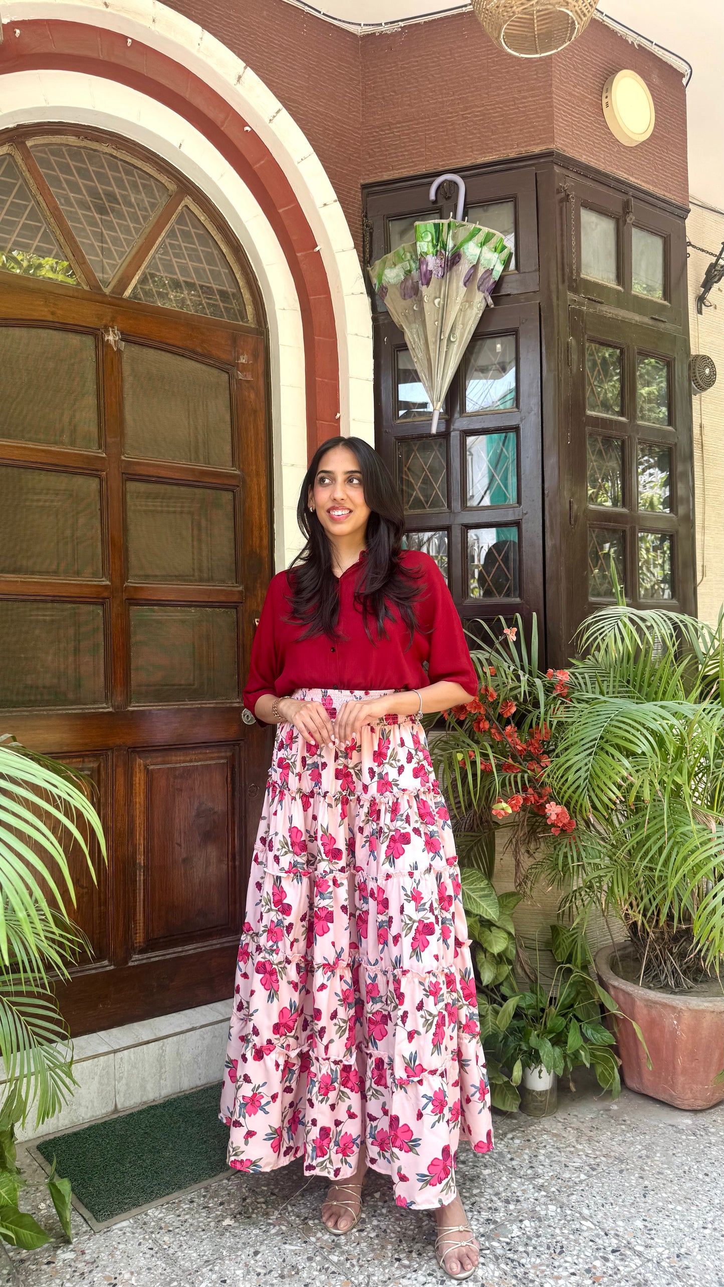 Señorita Tiered Maxi Skirt - Pink (Free Size)