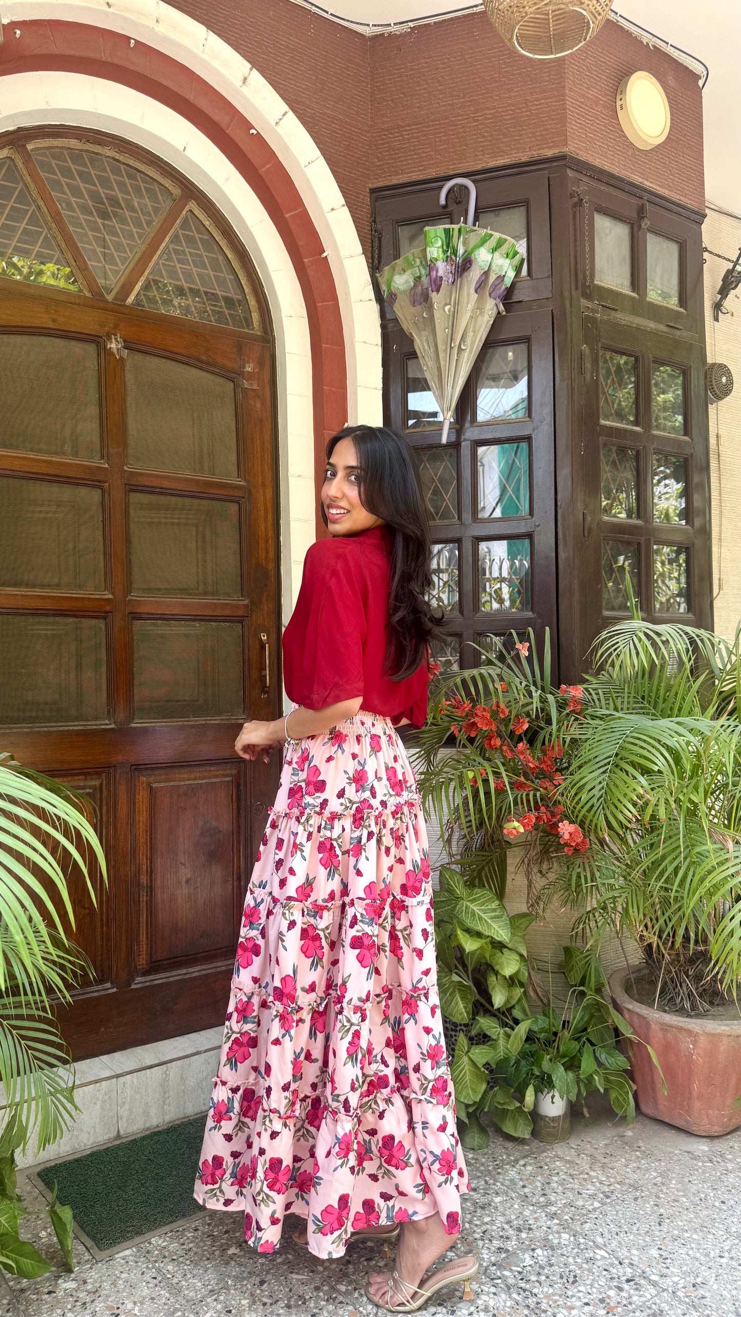 Señorita Tiered Maxi Skirt - Pink (Free Size)