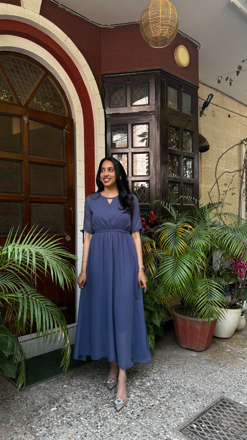 Blueish Grey Georgette Maxi Dress