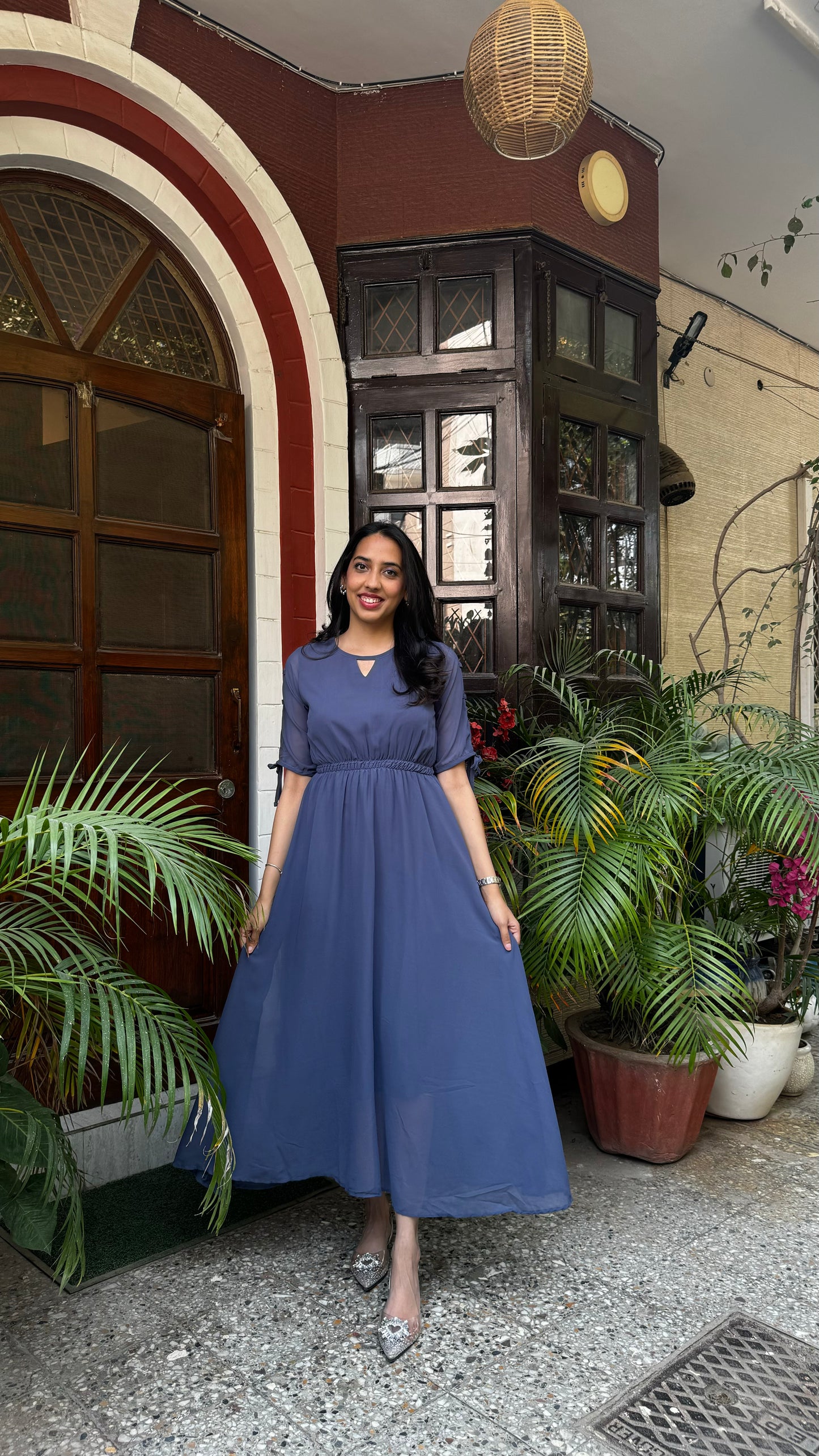 Blueish Grey Georgette Maxi Dress