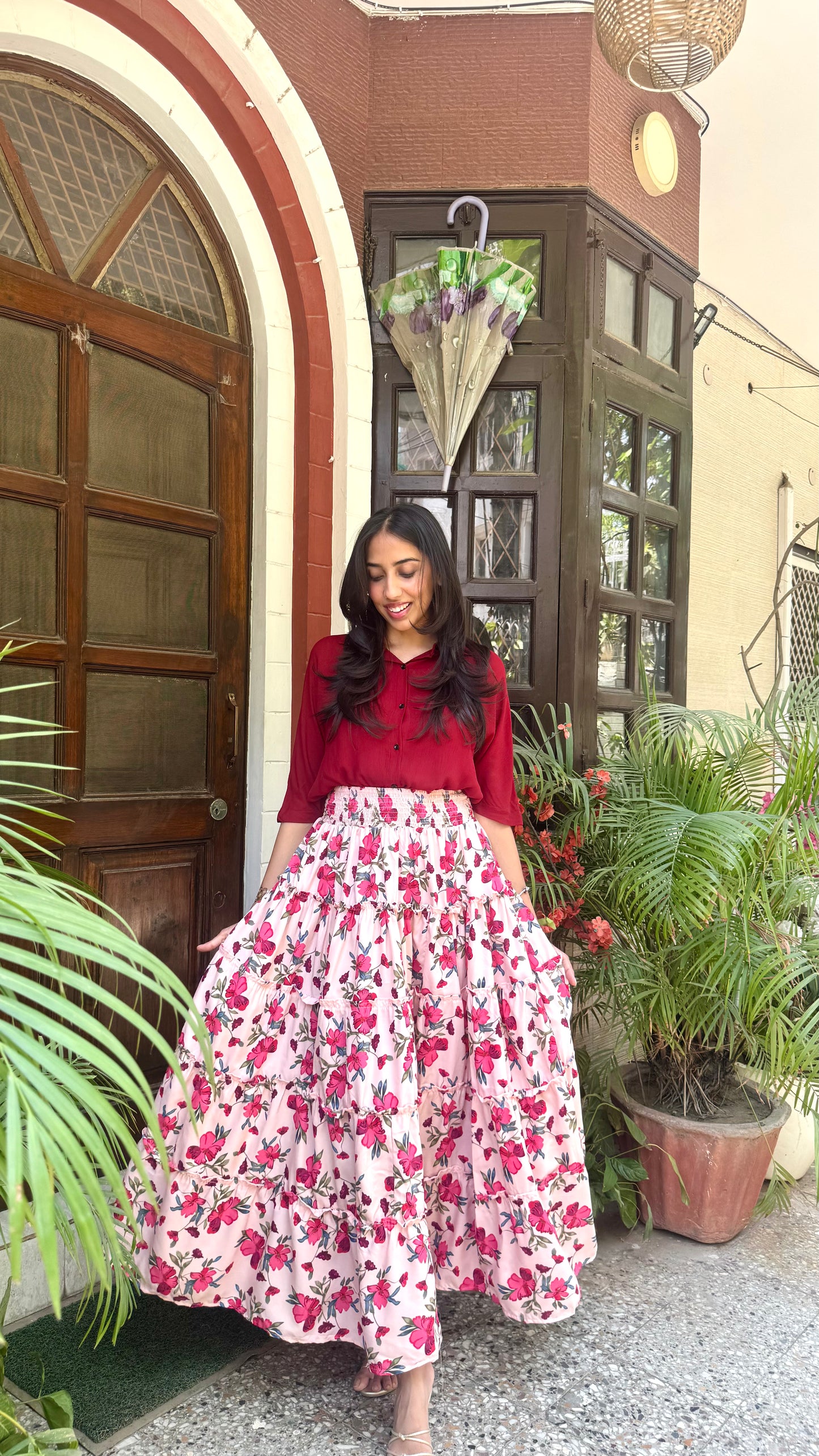 Señorita Tiered Maxi Skirt - Pink (Free Size)