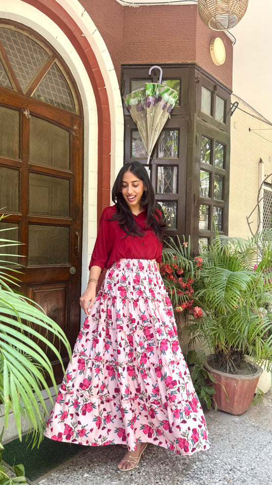 Señorita Tiered Maxi Skirt - Pink (Free Size)
