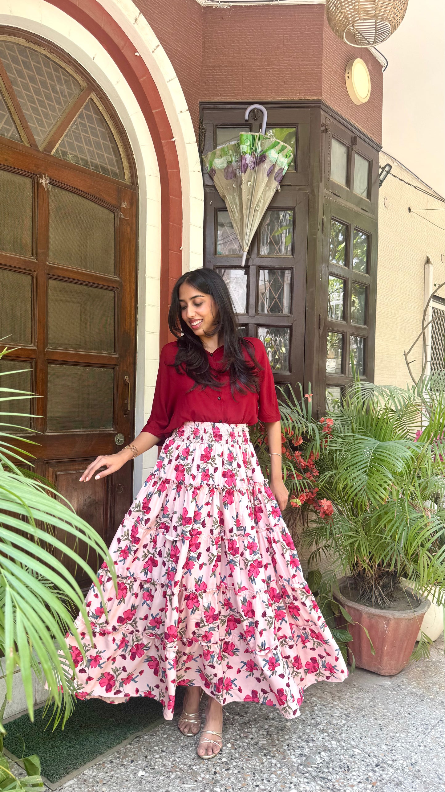 Señorita Tiered Maxi Skirt - Pink (Free Size)