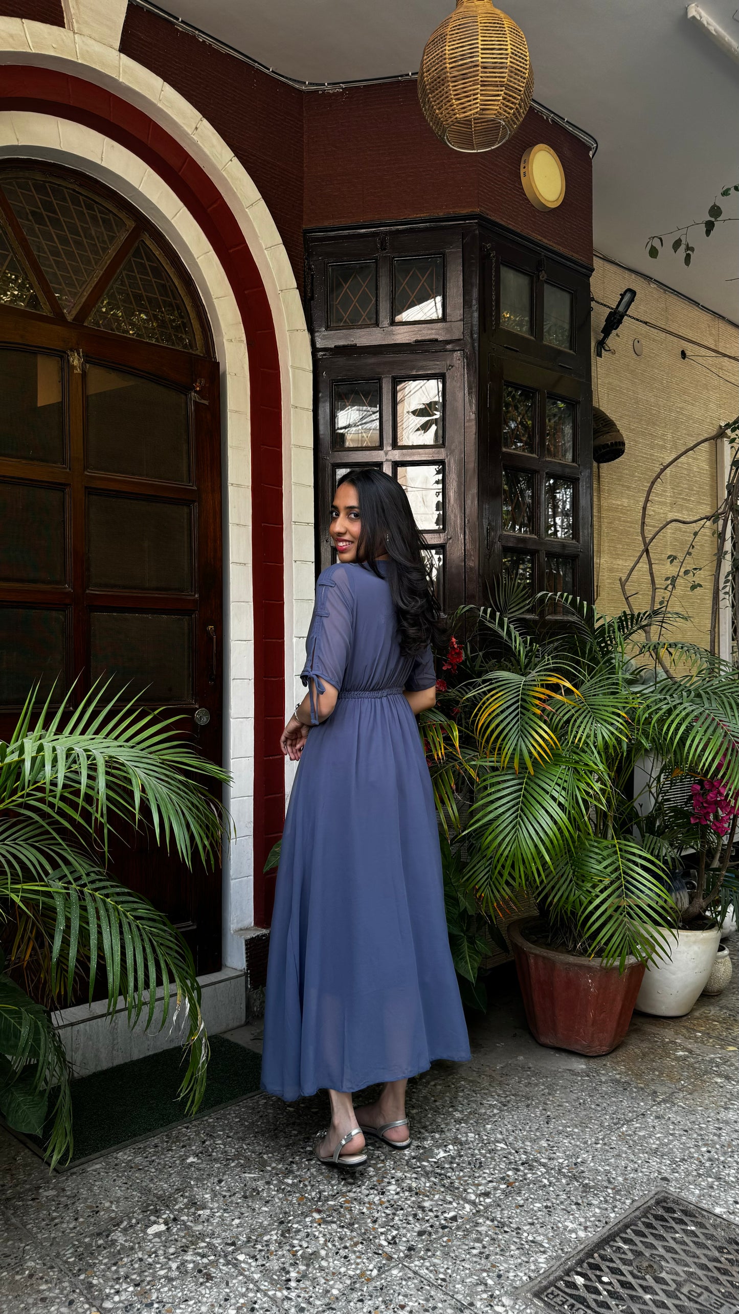 Blueish Grey Georgette Maxi Dress