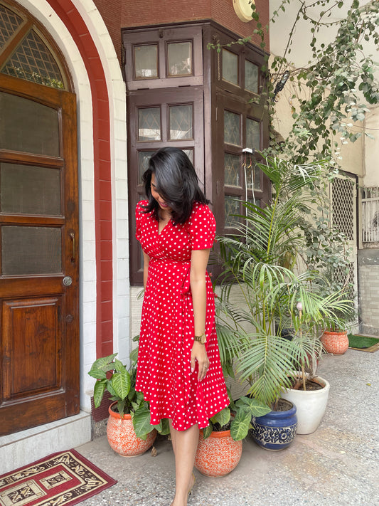 Red Polka Wrap Dress