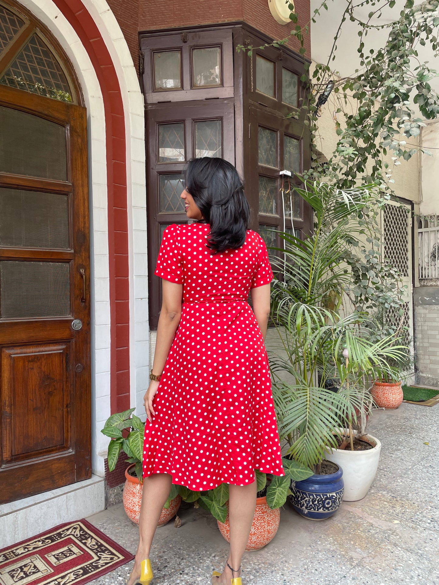 Red Polka Wrap Dress