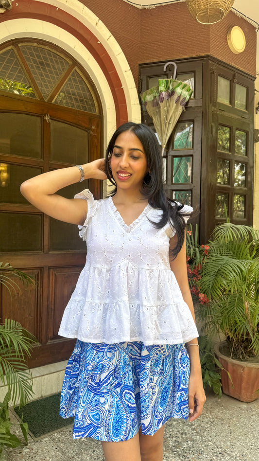 Schiffli Eyelet Peplum Top (Premium Fabric) - White