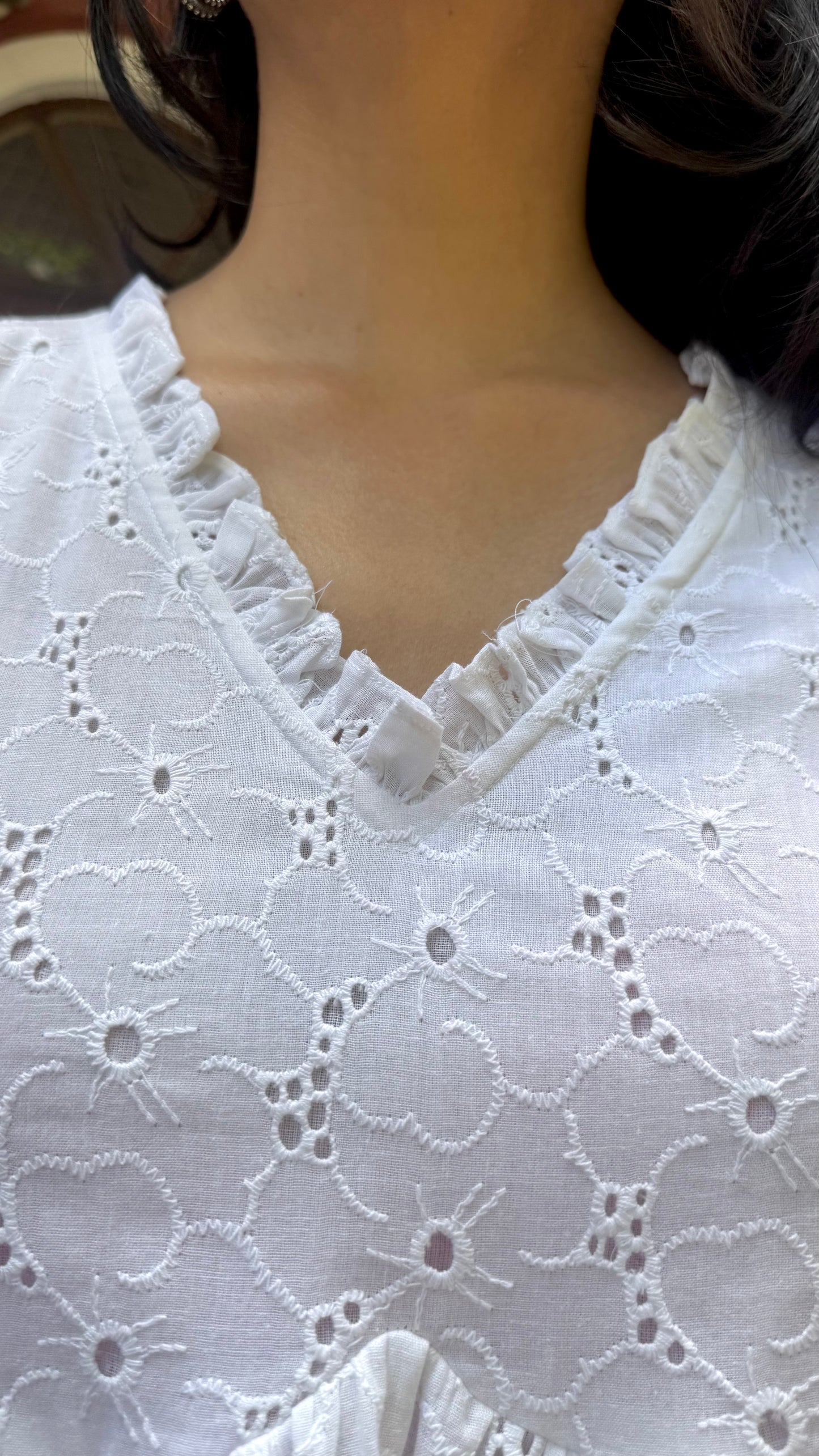 Schiffli Eyelet Peplum Top (Premium Fabric) - White