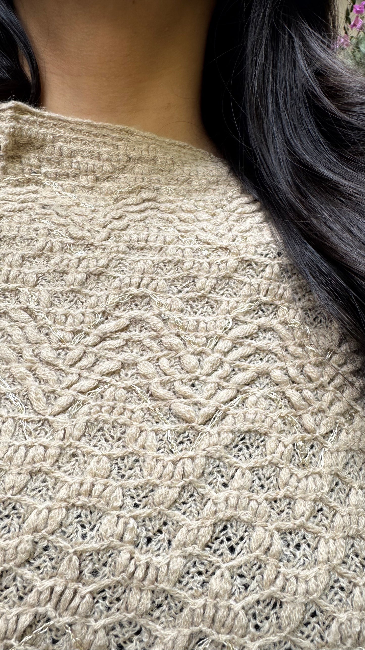 Beige Knit Woollen Poncho (Free Size)