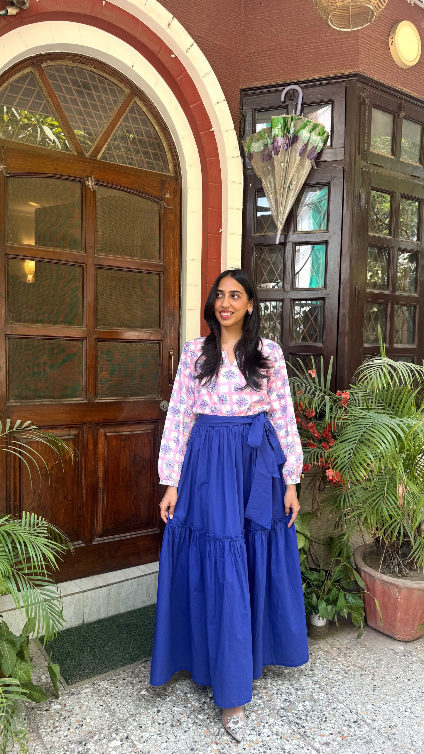 Flowy Tiered Cotton Skirt - Blue (Premium Collection)