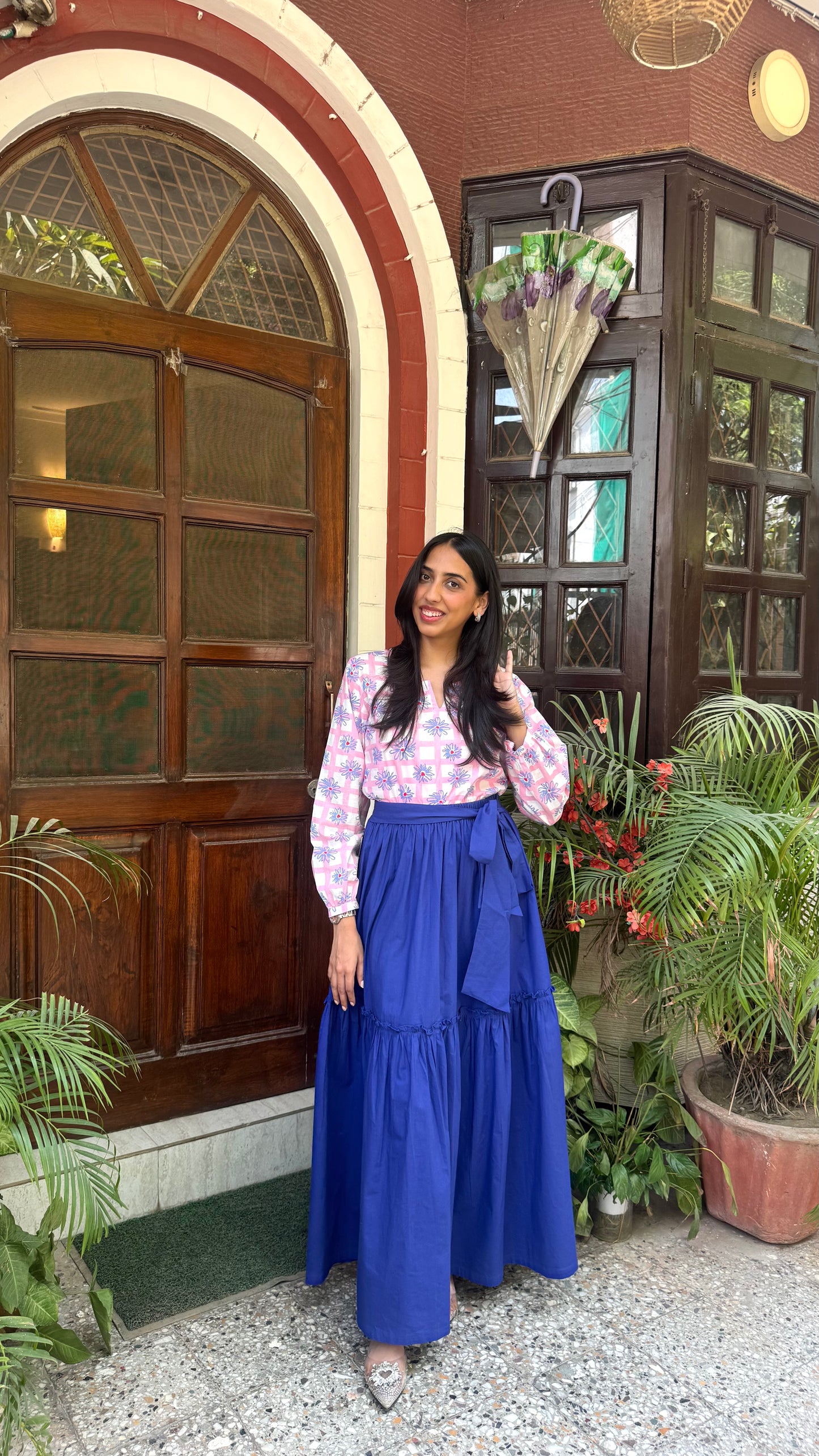 Flowy Tiered Cotton Skirt - Blue (Premium Collection)