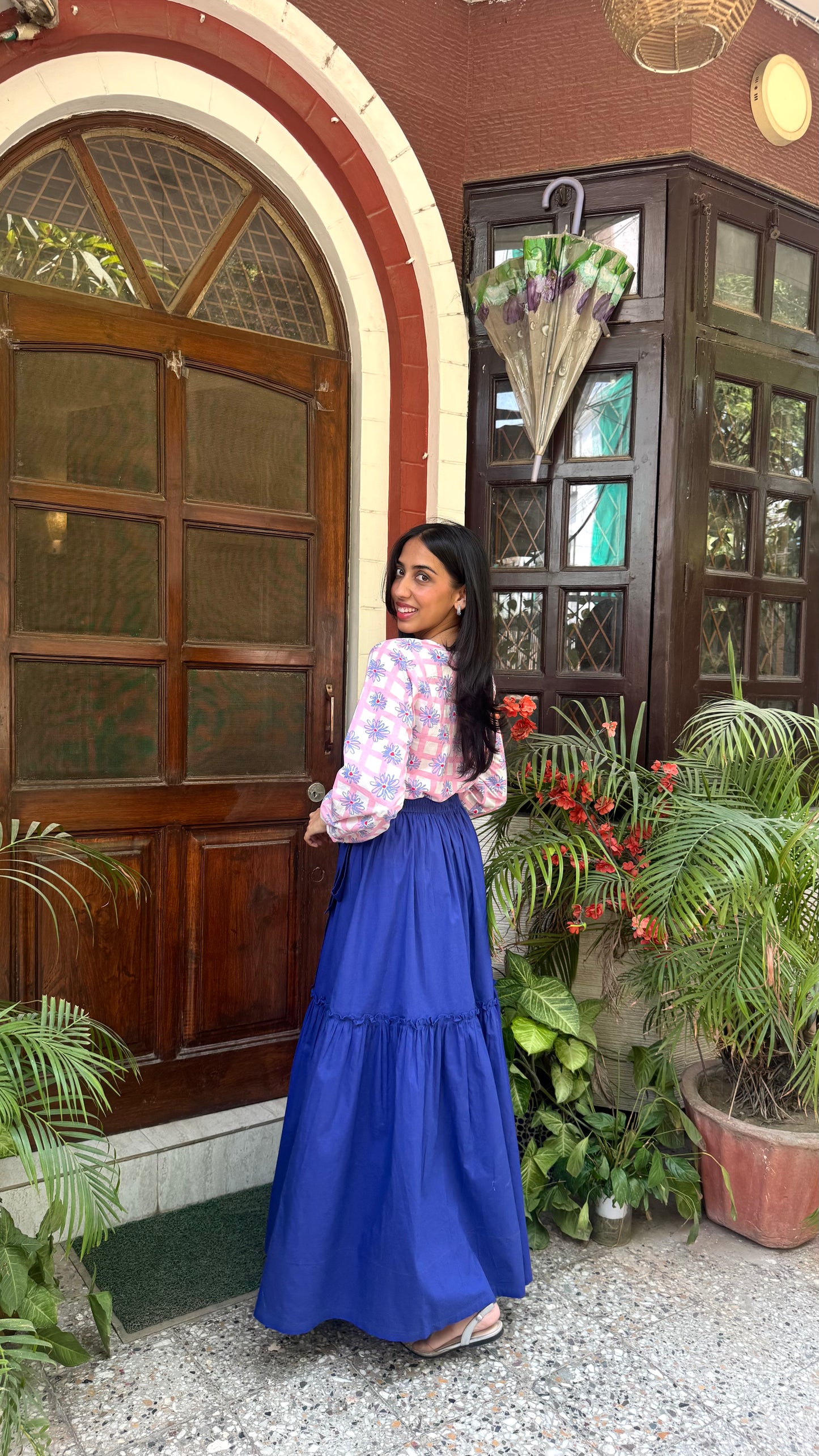 Flowy Tiered Cotton Skirt - Blue (Premium Collection)
