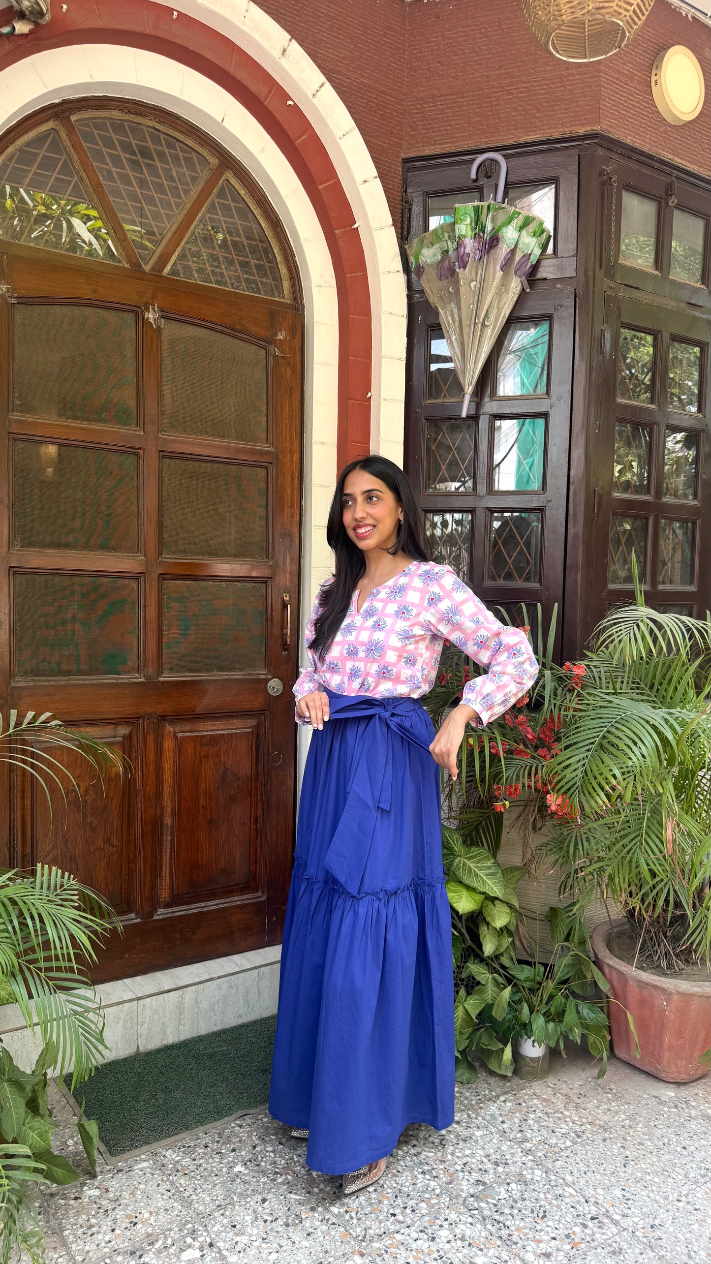Flowy Tiered Cotton Skirt - Blue (Premium Collection)