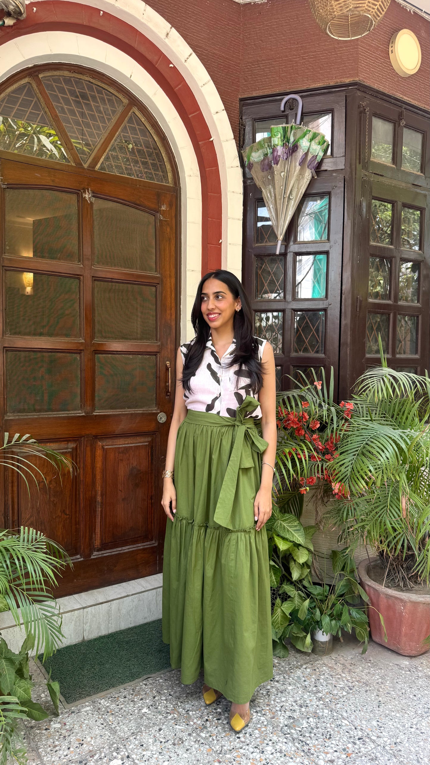 Flowy Tiered Cotton Skirt - Olive (Premium Collection)