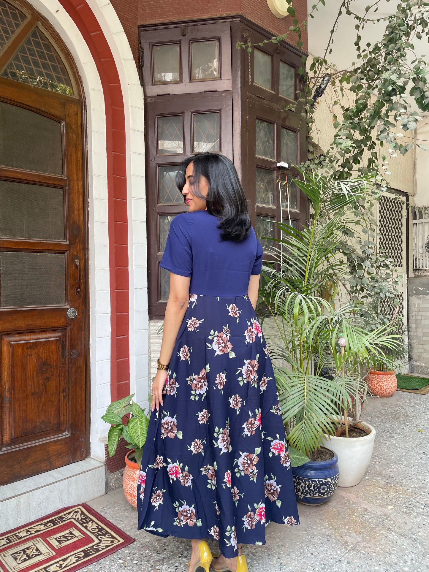 Border Printed Maxi Dress – Navy
