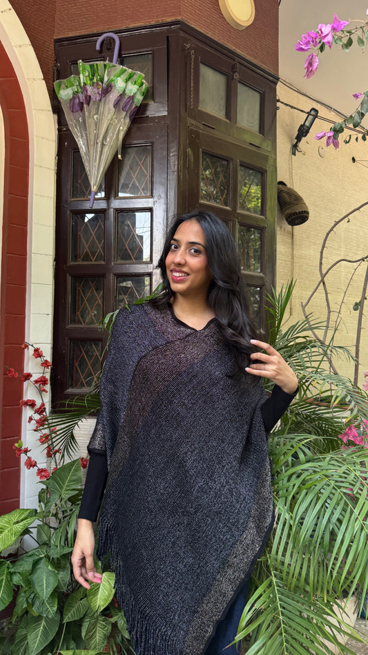 Navy Ombre Woollen Poncho (Free Size)