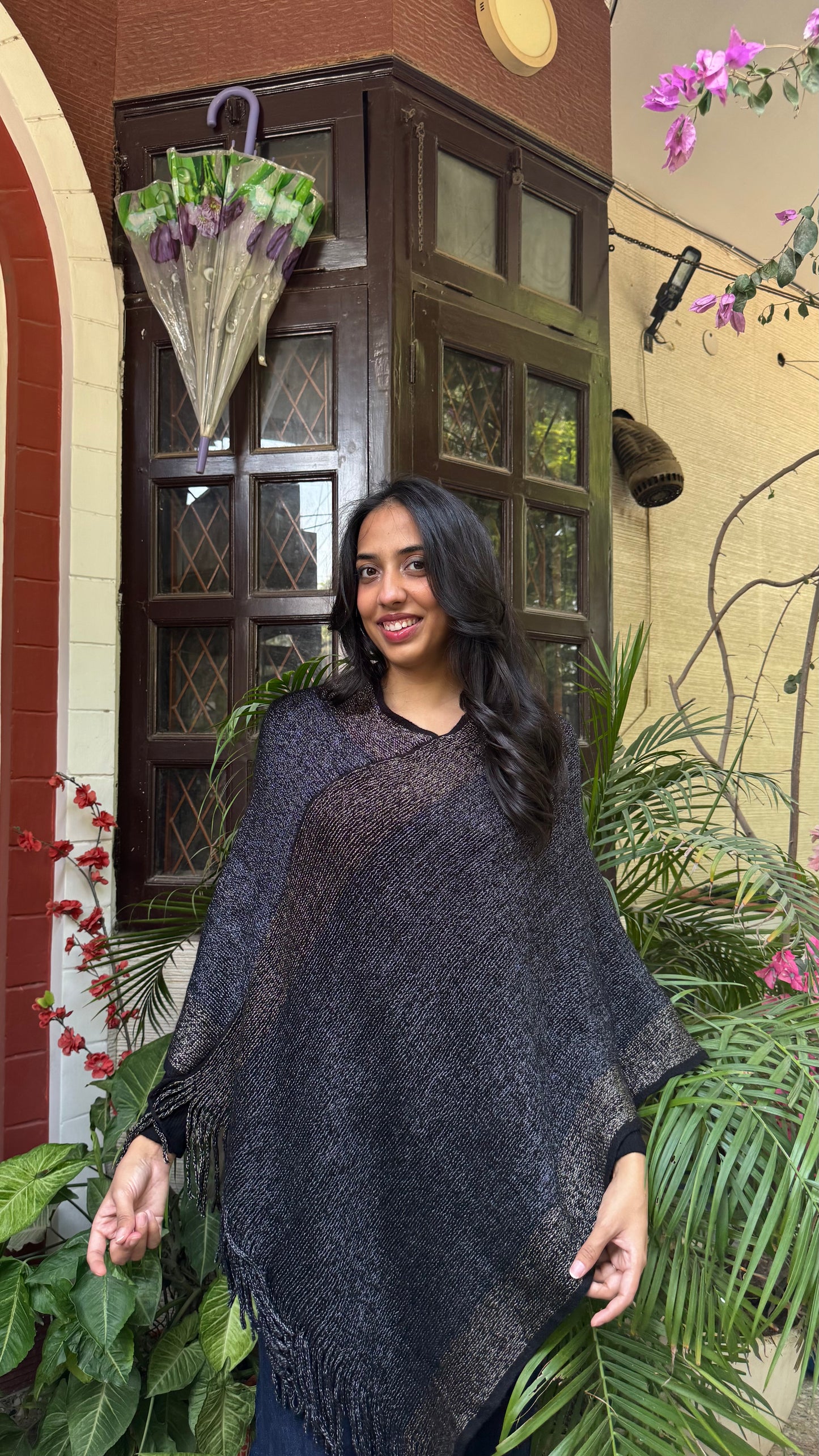 Navy Ombre Woollen Poncho (Free Size)