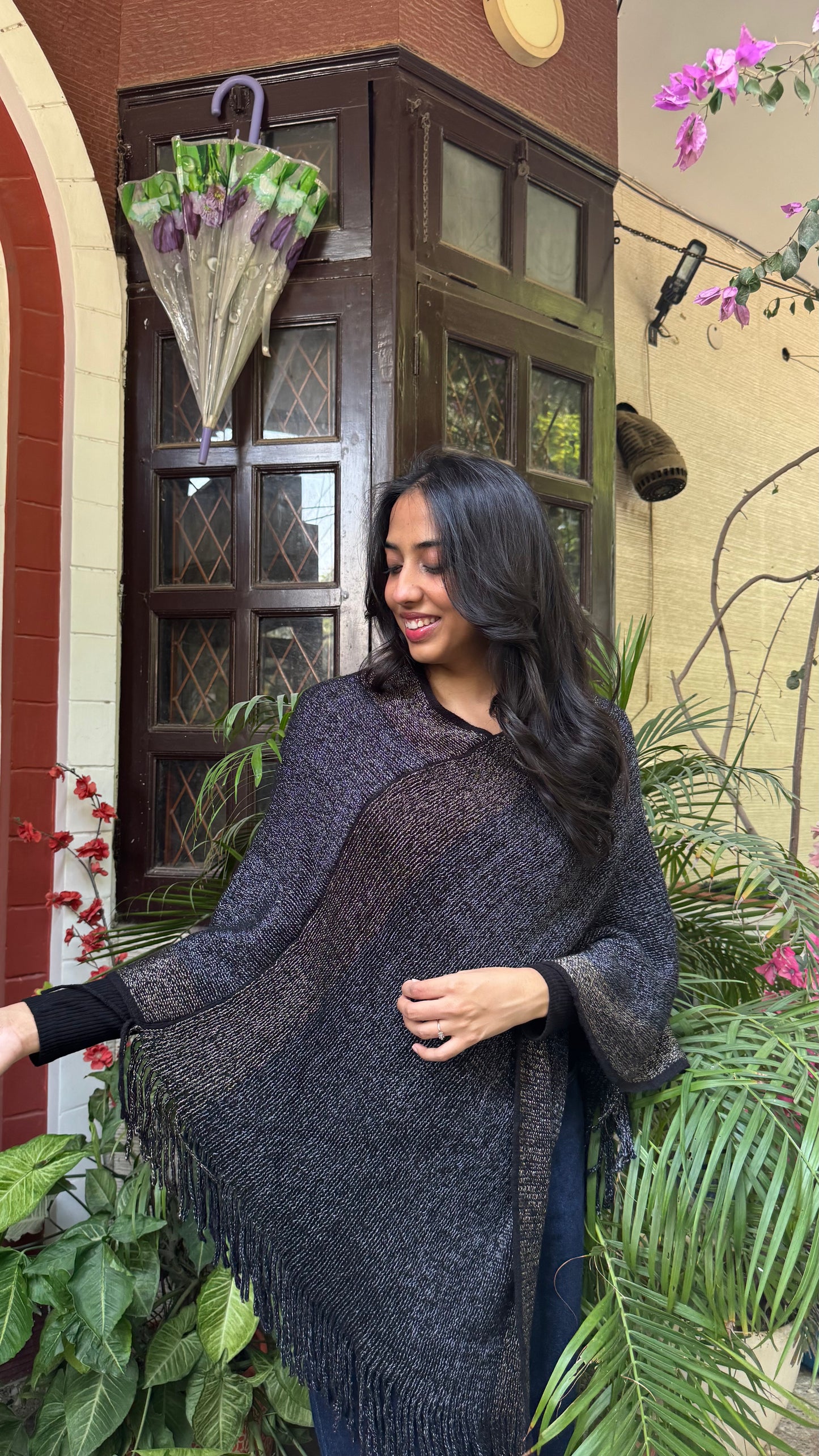 Navy Ombre Woollen Poncho (Free Size)