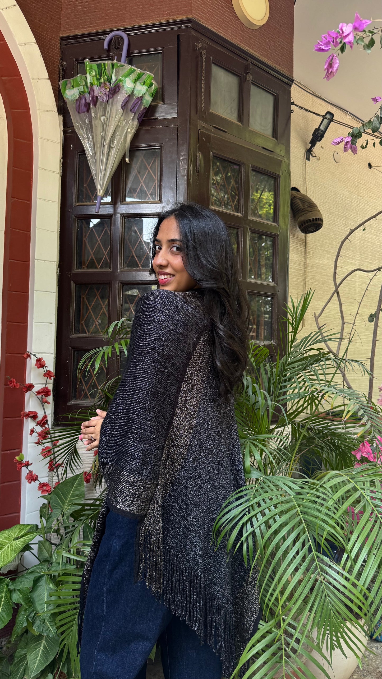 Navy Ombre Woollen Poncho (Free Size)