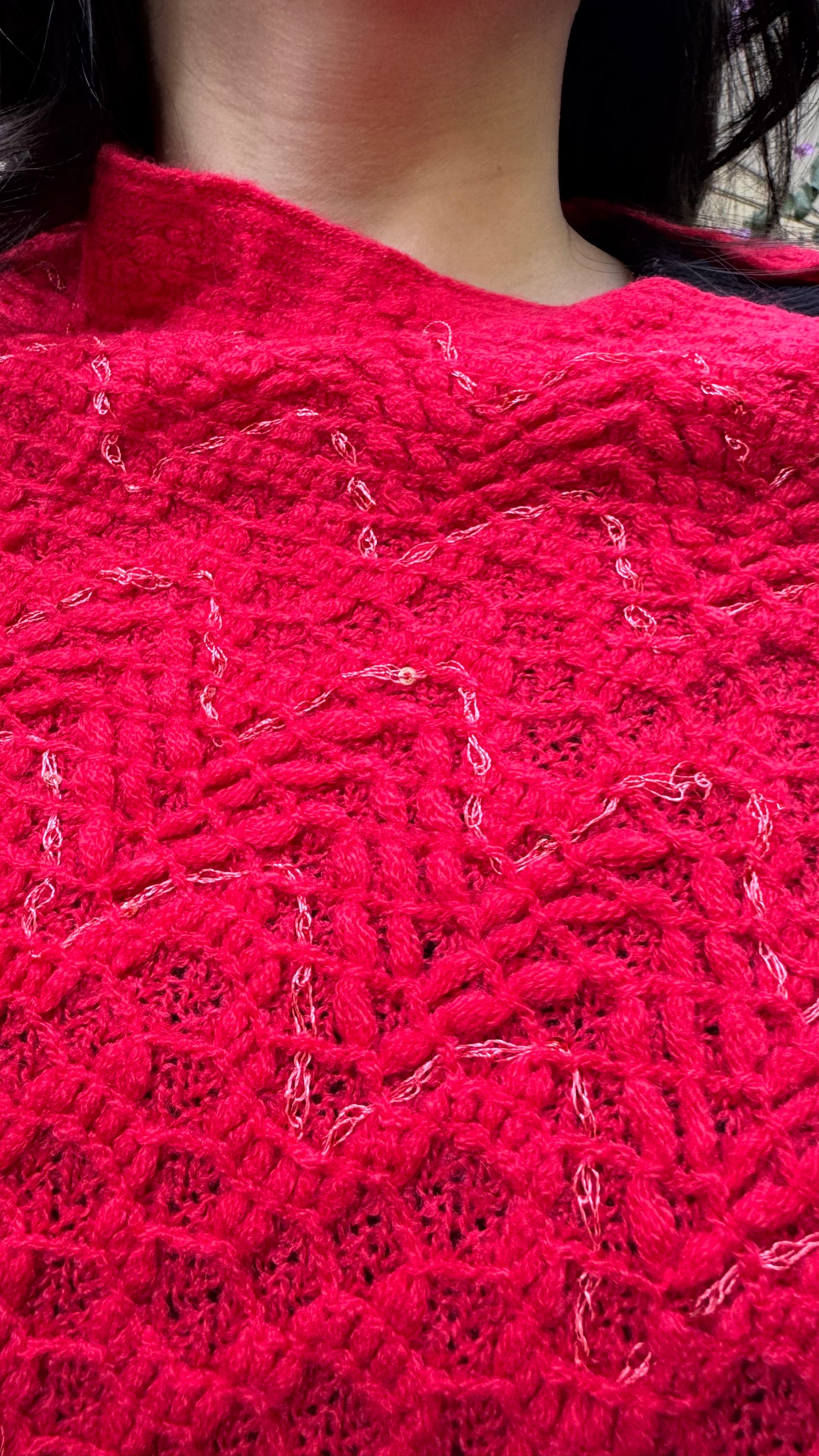 Red Knit Woollen Poncho (Free Size)