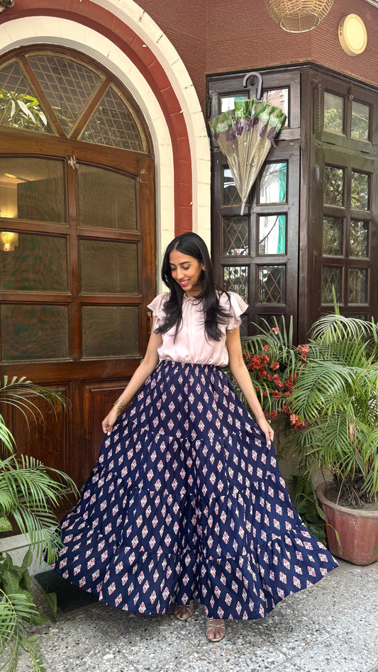Moonlit Heavy Tiered Skirt - Navy