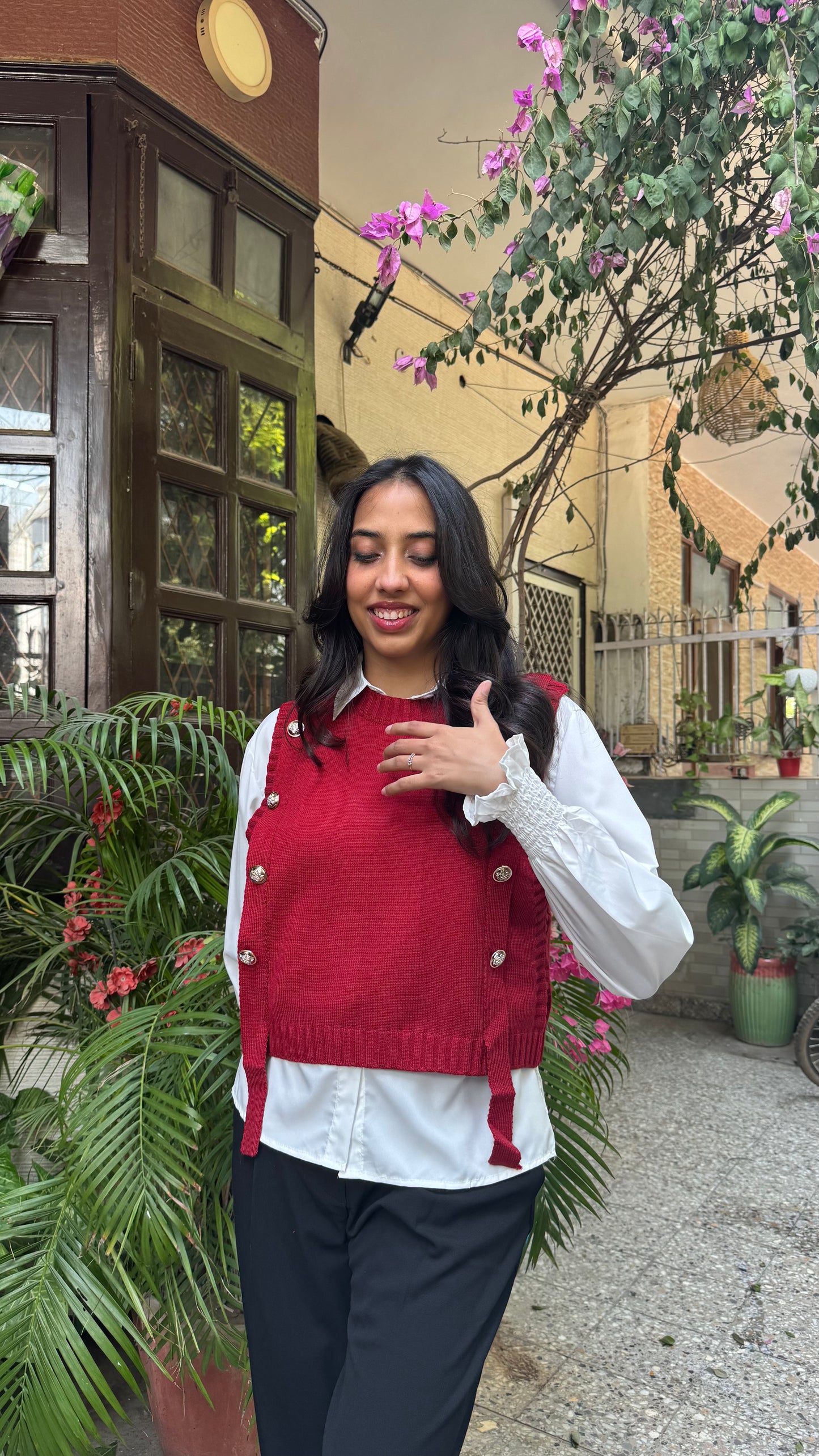 Old Money Shirt & Sweater Set - Maroon