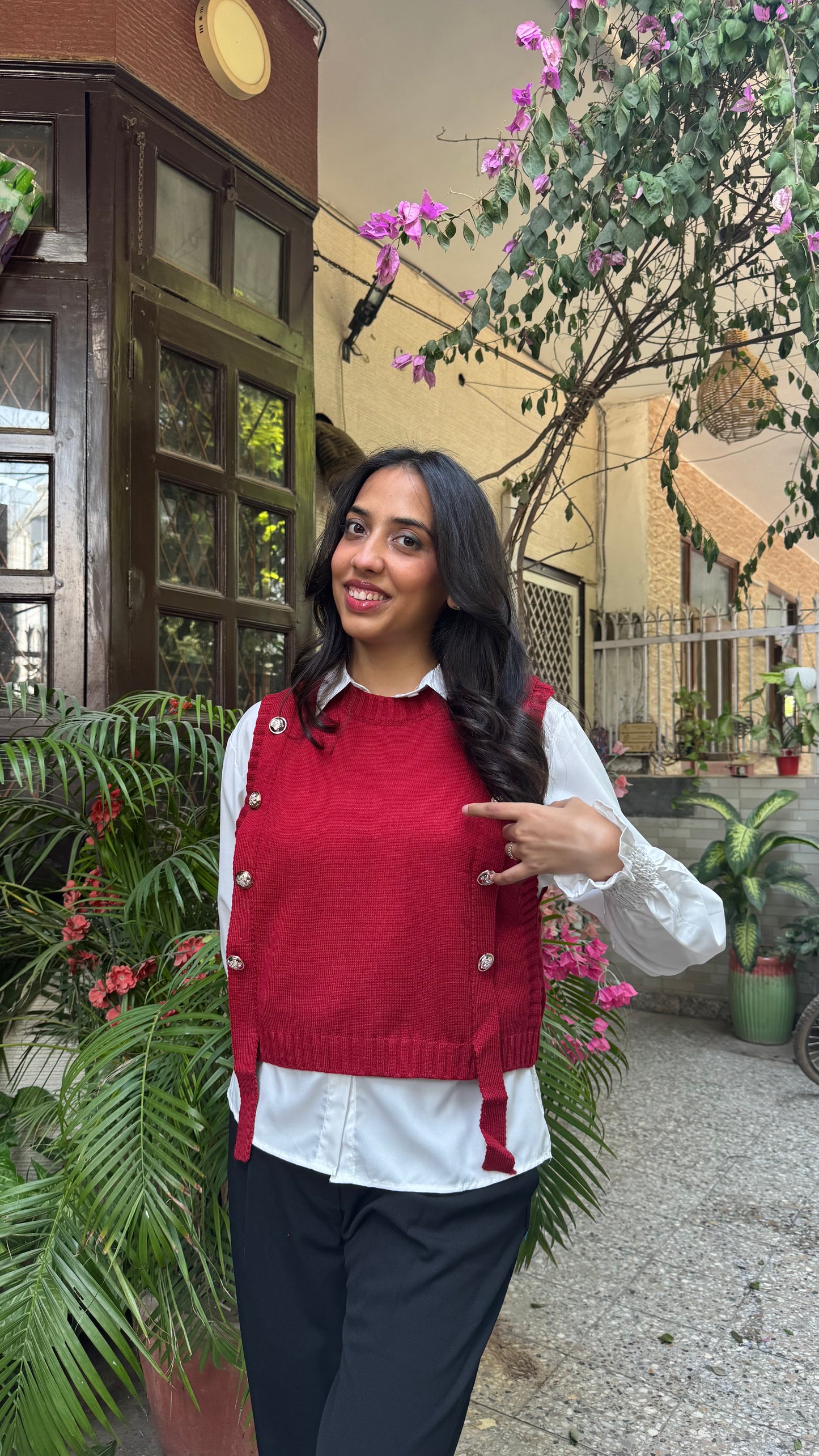 Old Money Shirt & Sweater Set - Maroon