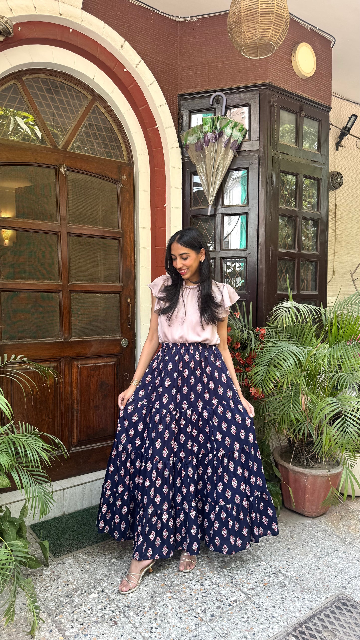 Moonlit Heavy Tiered Skirt - Navy