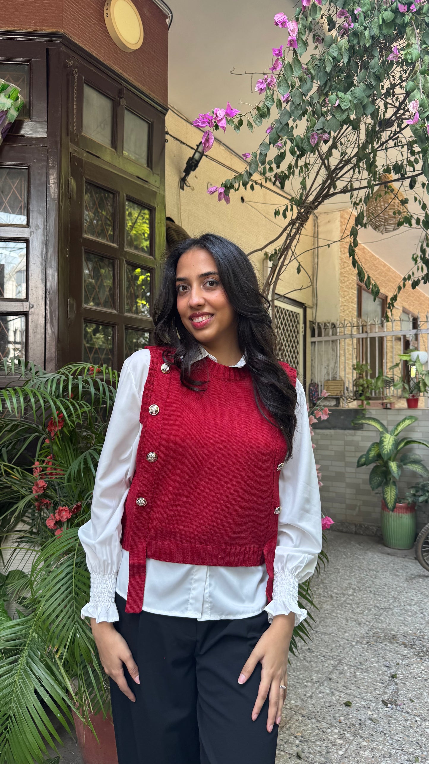 Old Money Shirt & Sweater Set - Maroon