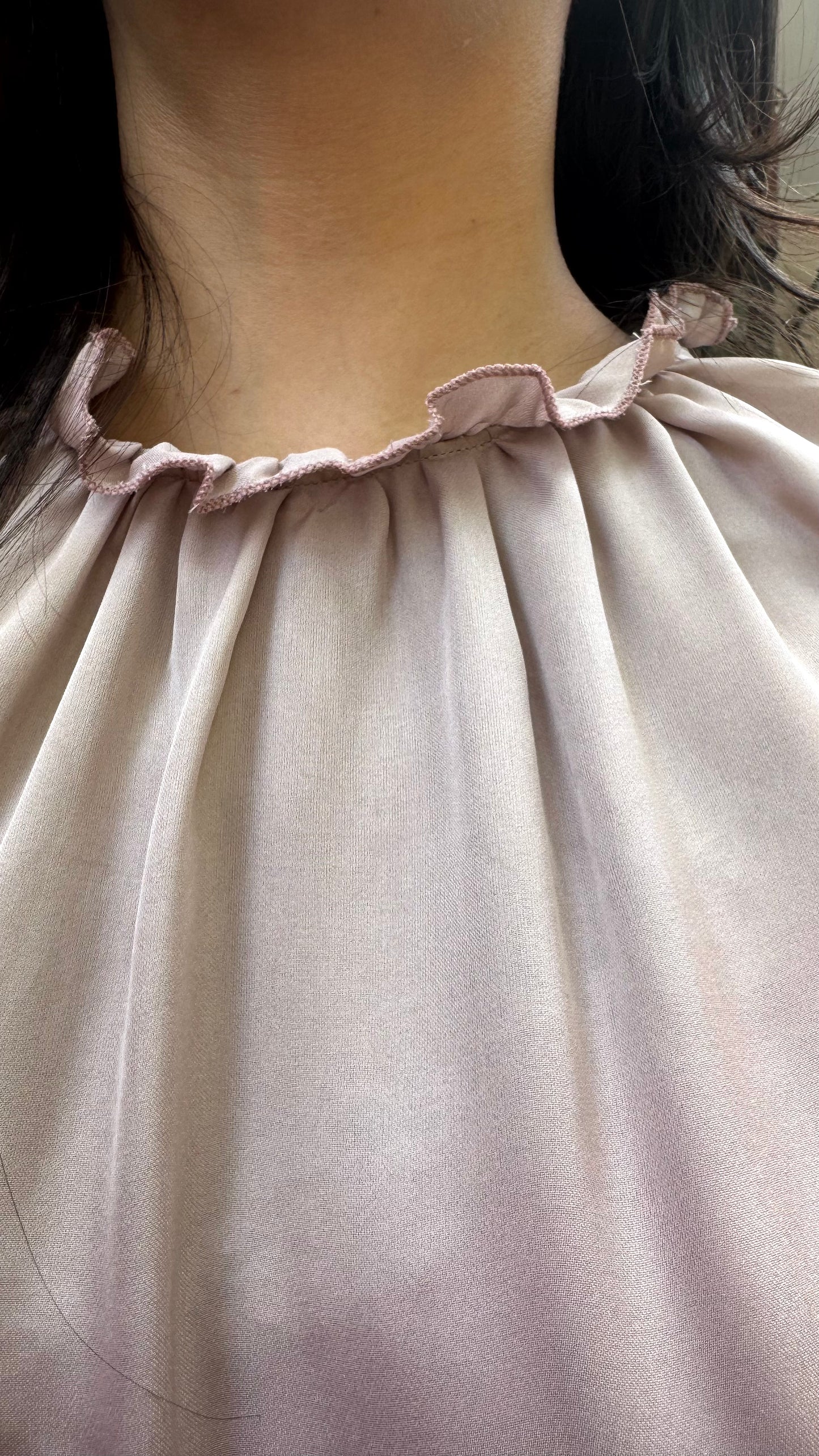 Ruffle Satin Top - Dusky Pink