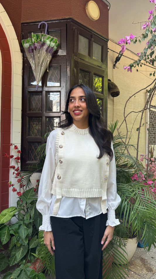 Old Money Shirt & Sweater Set - White