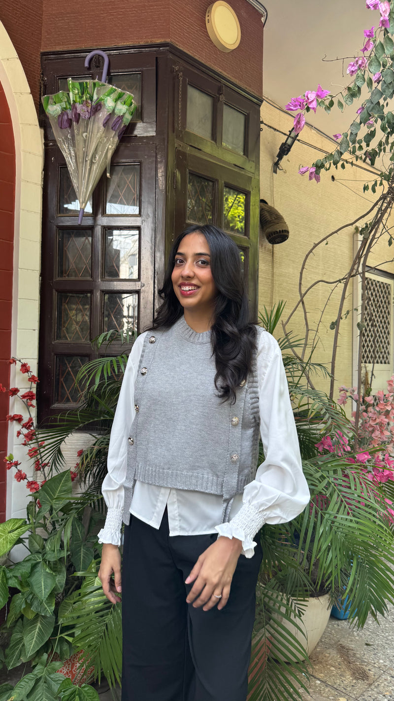 Old Money Shirt & Sweater Set - Grey
