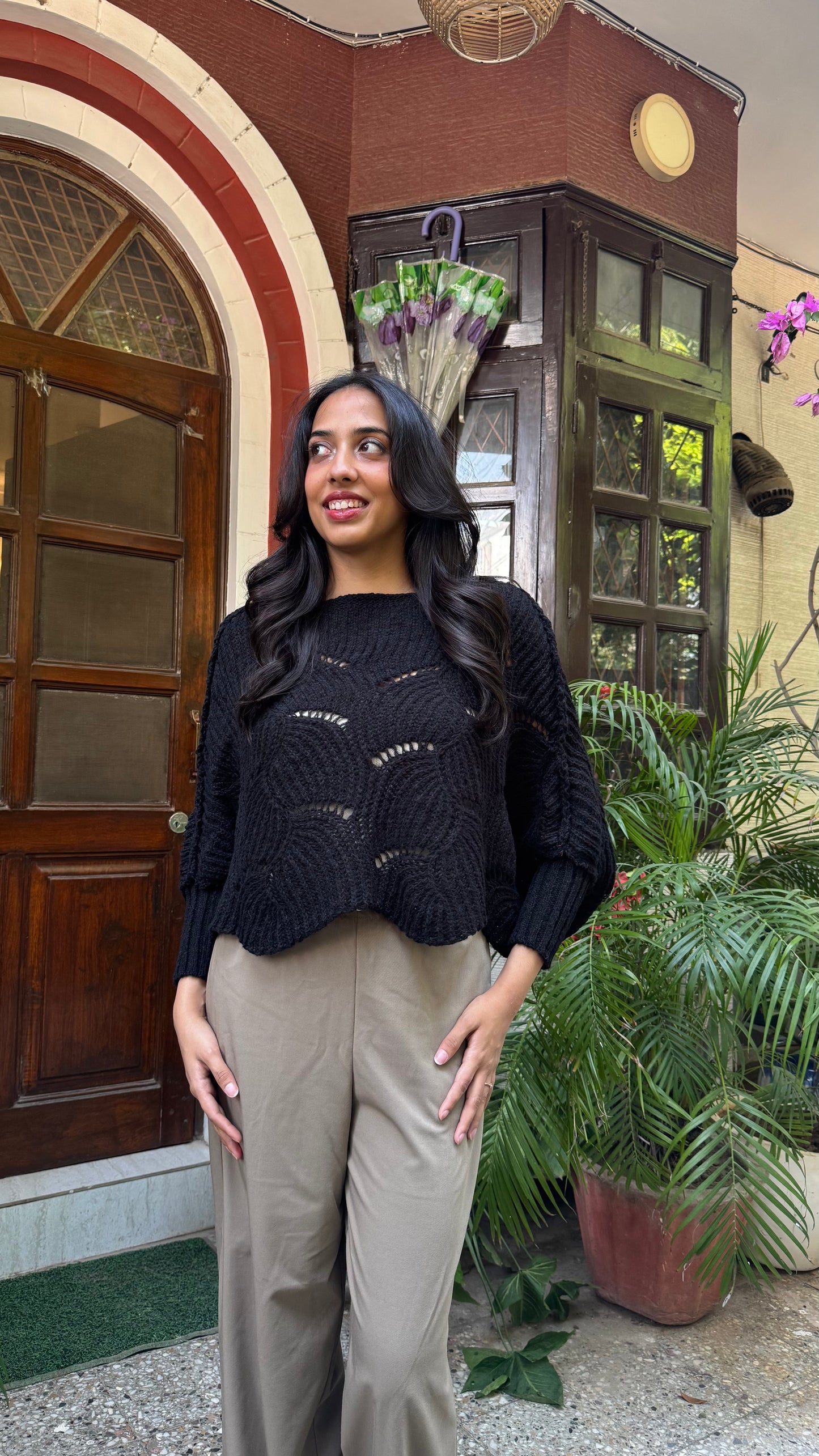 Butterfly Knit Sweater - Black (Free Size)