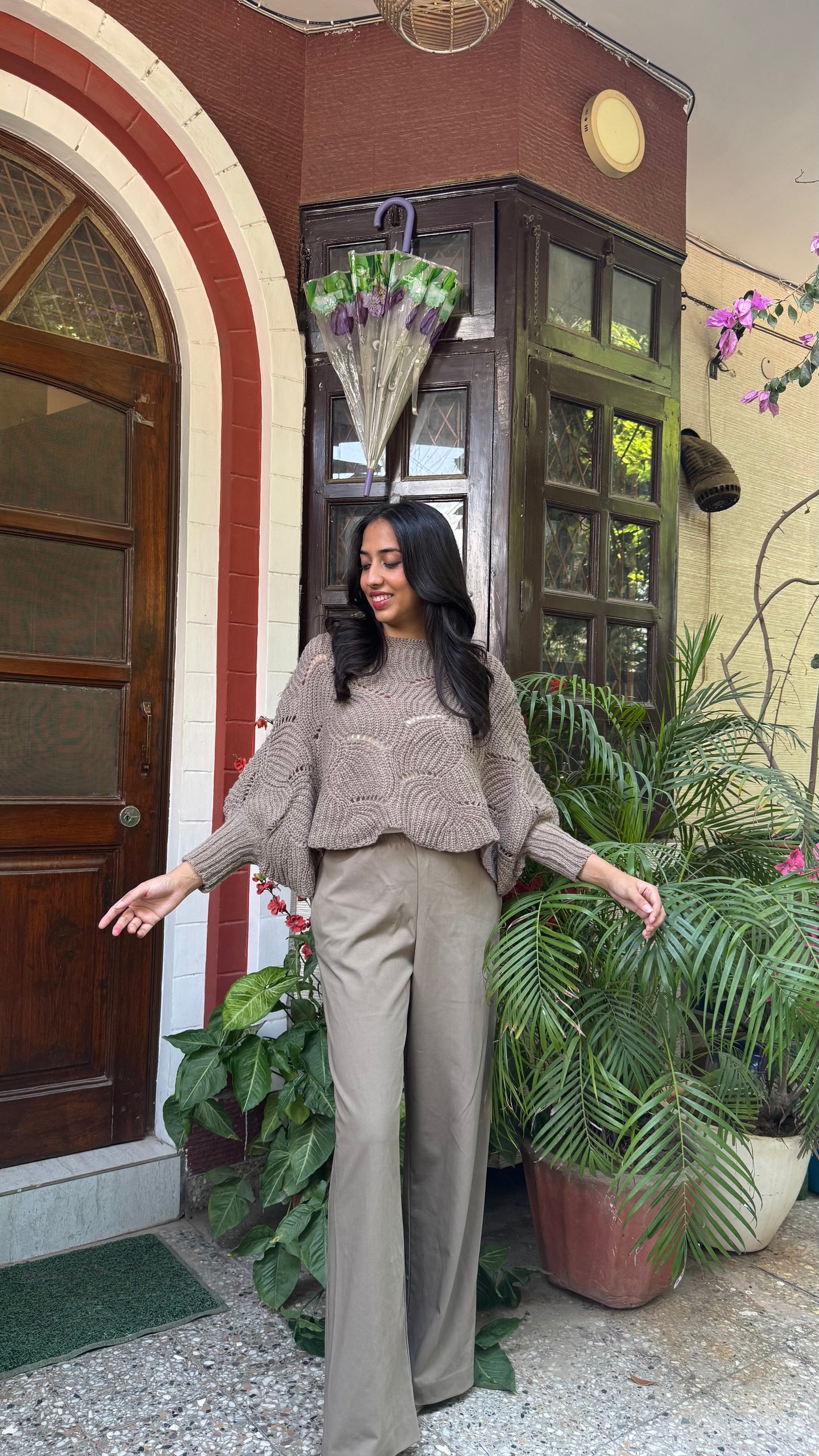 Butterfly Knit Sweater - Brown (Free Size)