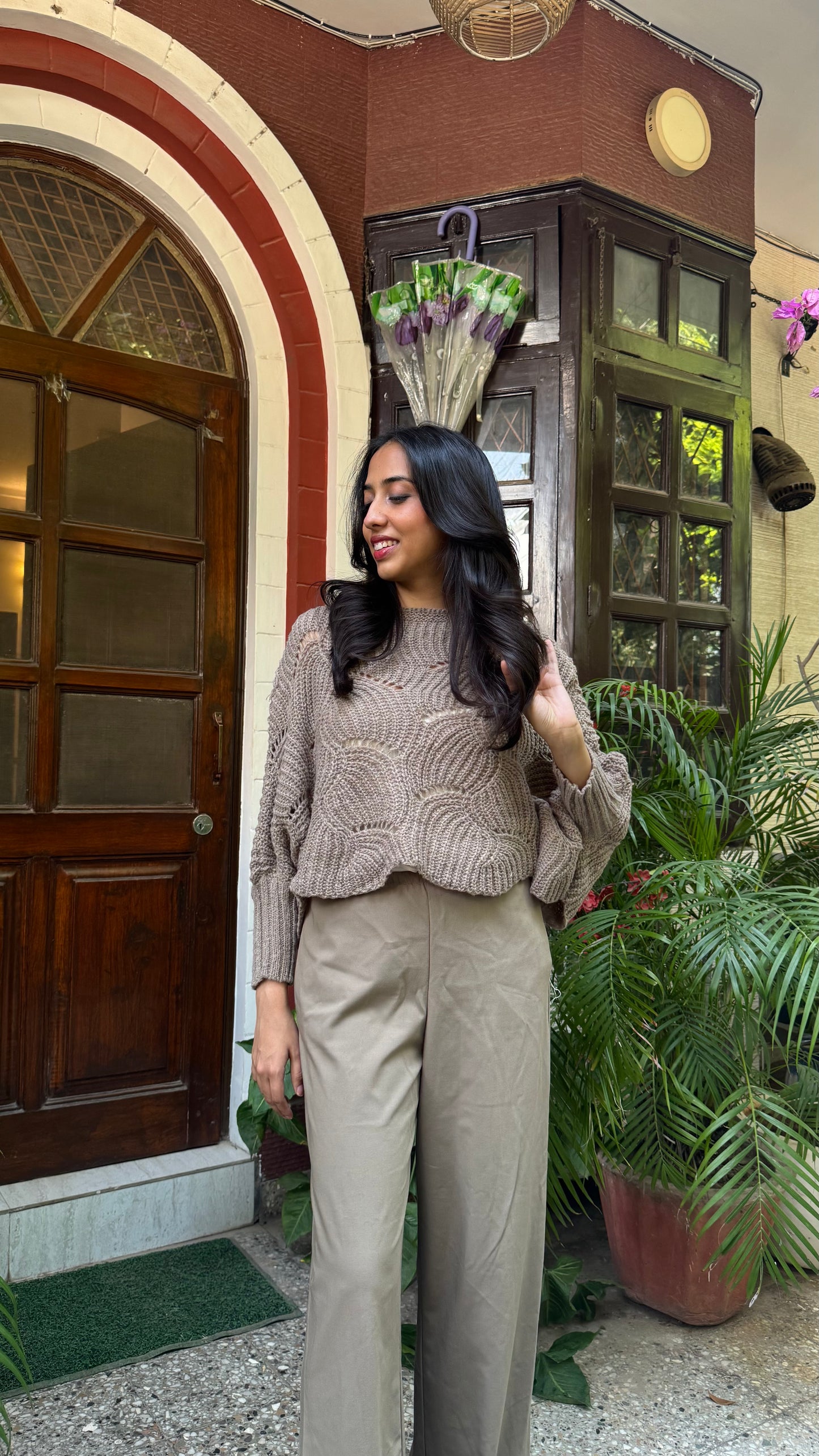 Butterfly Knit Sweater - Brown (Free Size)