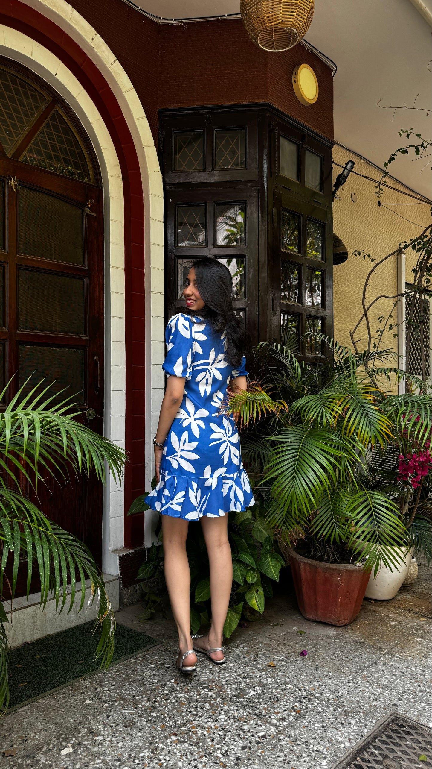 Island Floral Cotton Dress – Blue