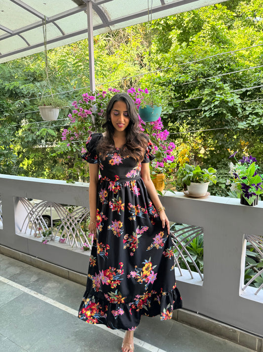 Floral Puffed Maxi Dress