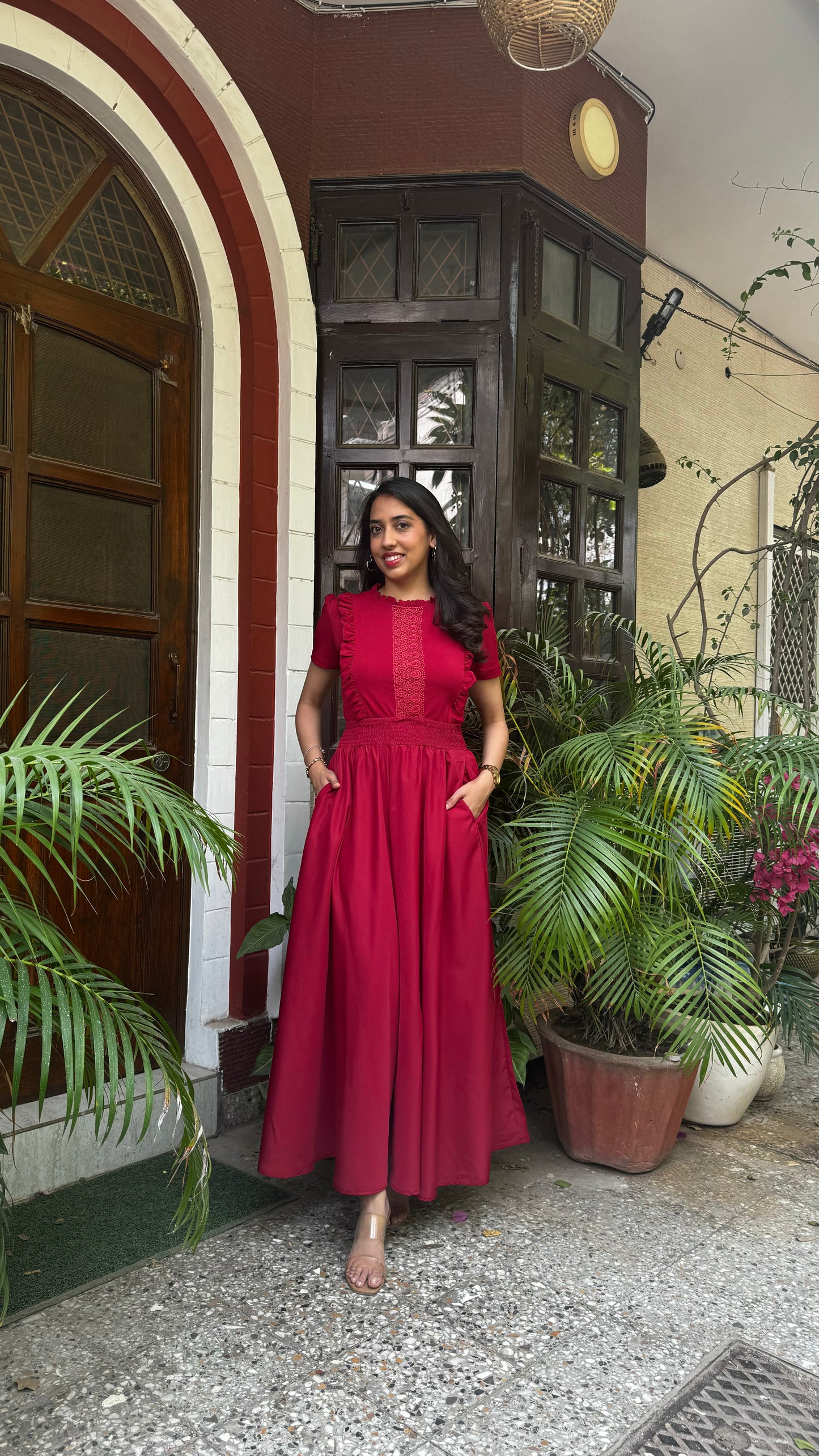 Maroon Solid Palazzo (Free Size)