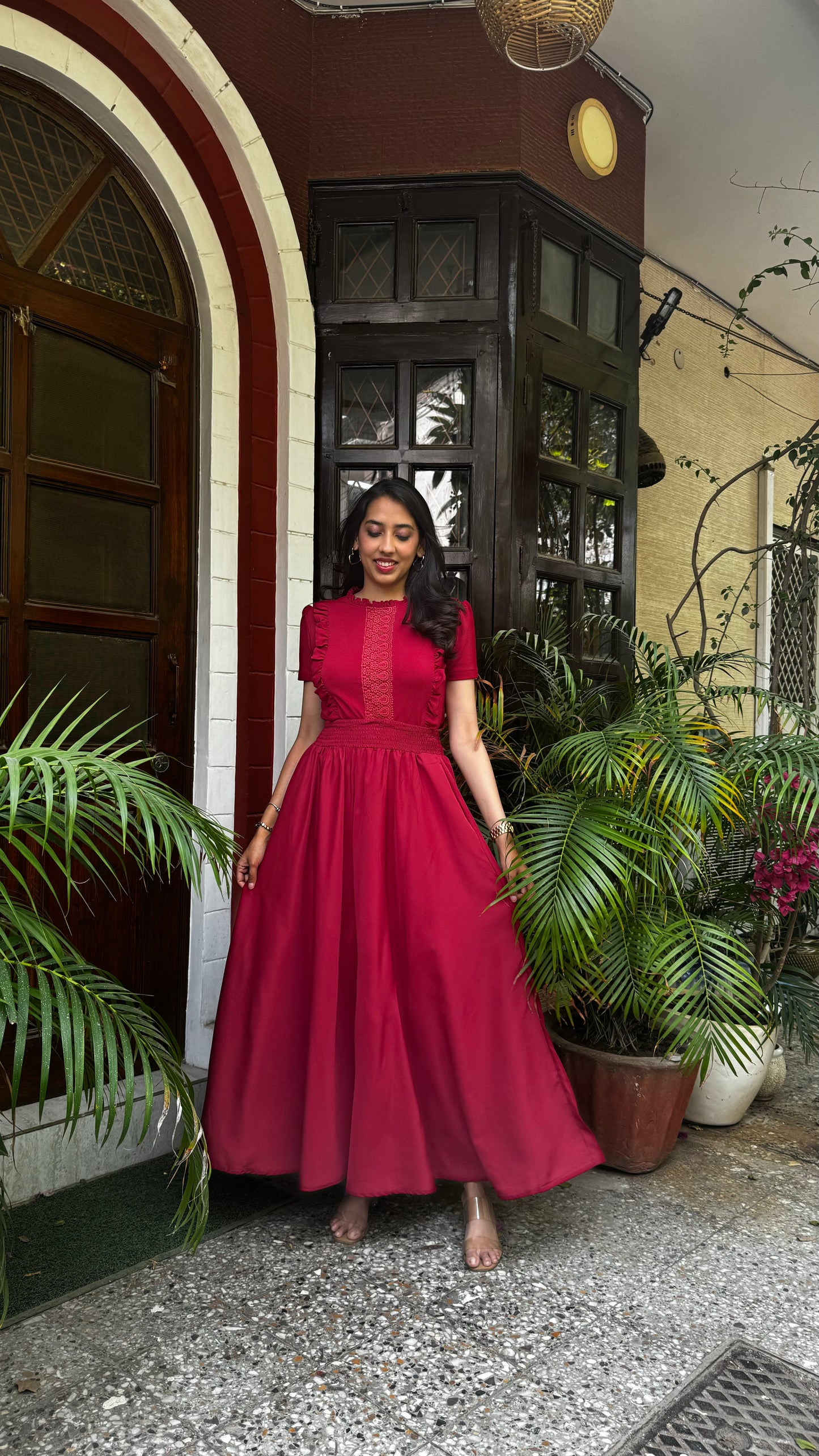 Maroon Solid Palazzo (Free Size)