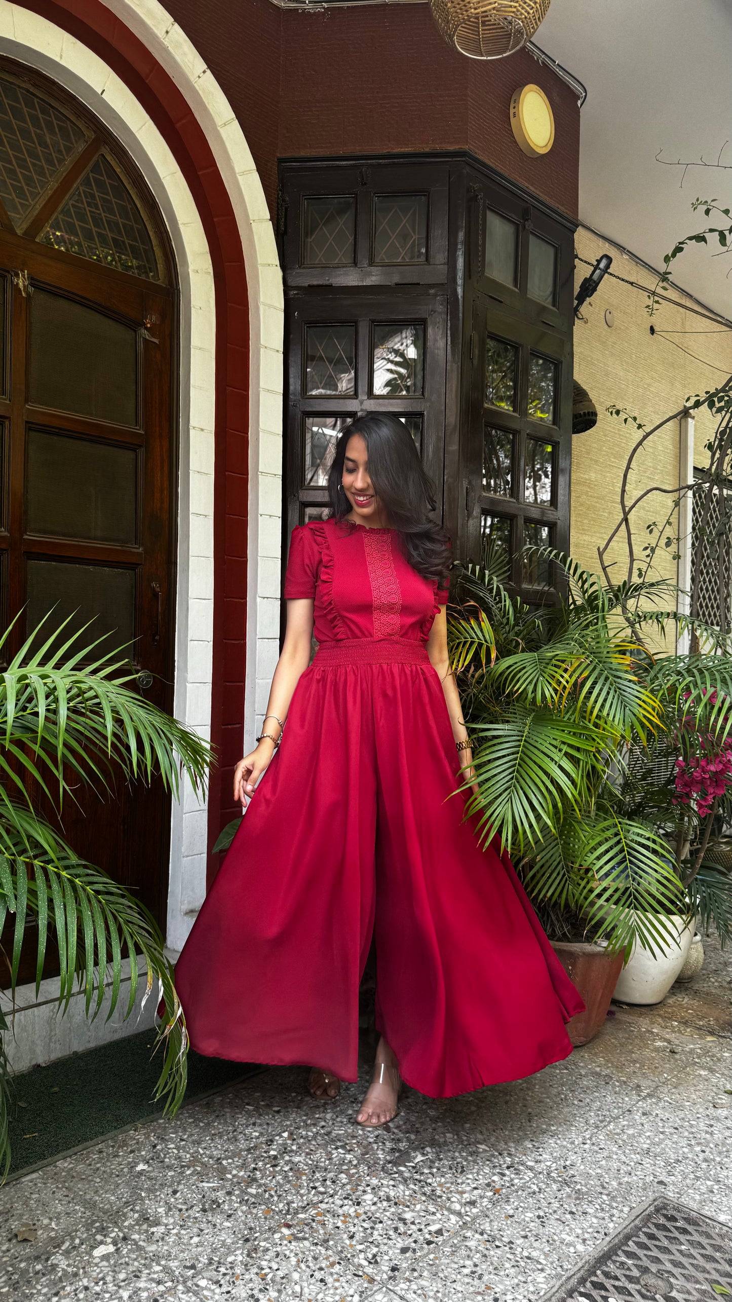 Maroon Solid Palazzo (Free Size)