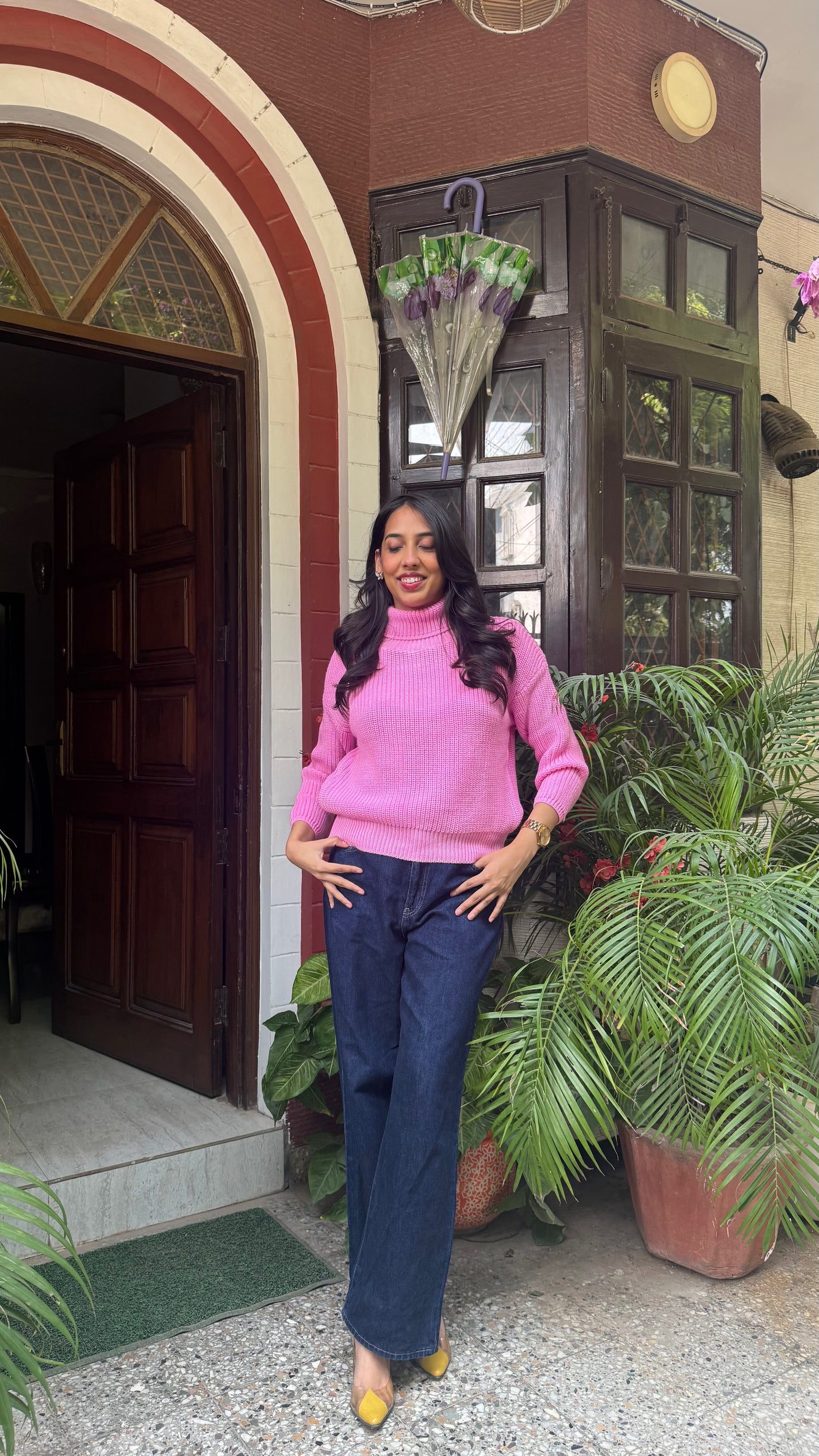 Cotton Candy Knit Turtleneck - Solid Pink (Free Size)