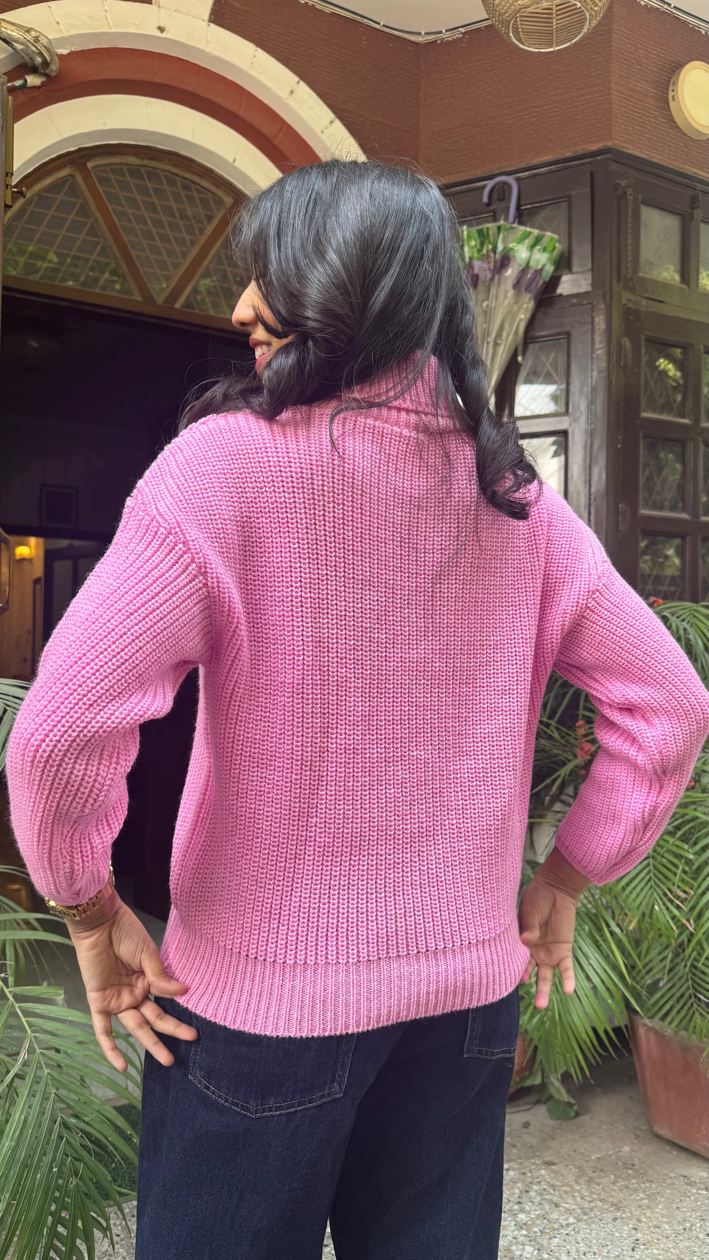 Cotton Candy Knit Turtleneck - Solid Pink (Free Size)