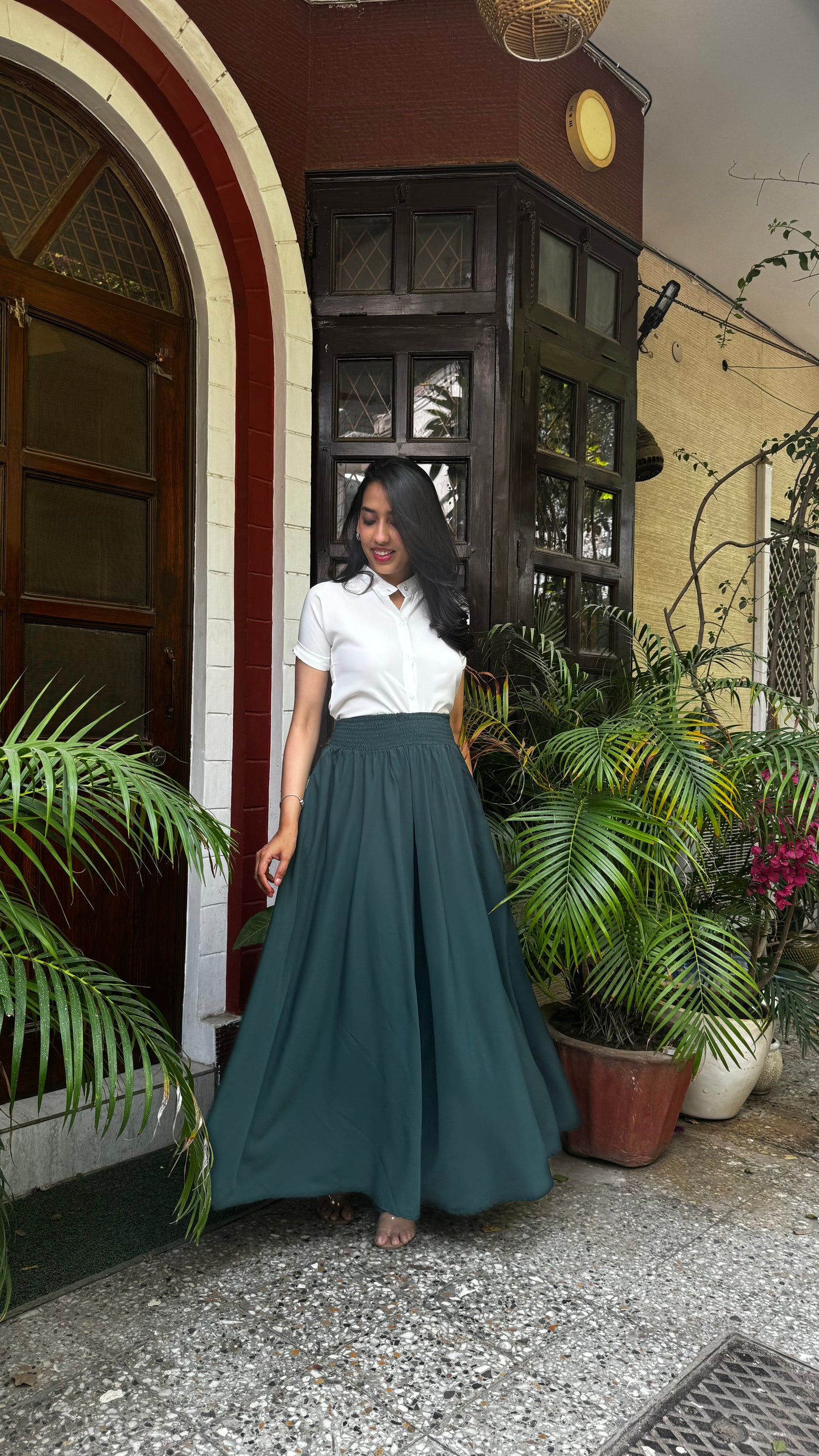 Royal Green Solid Palazzo (Free Size)